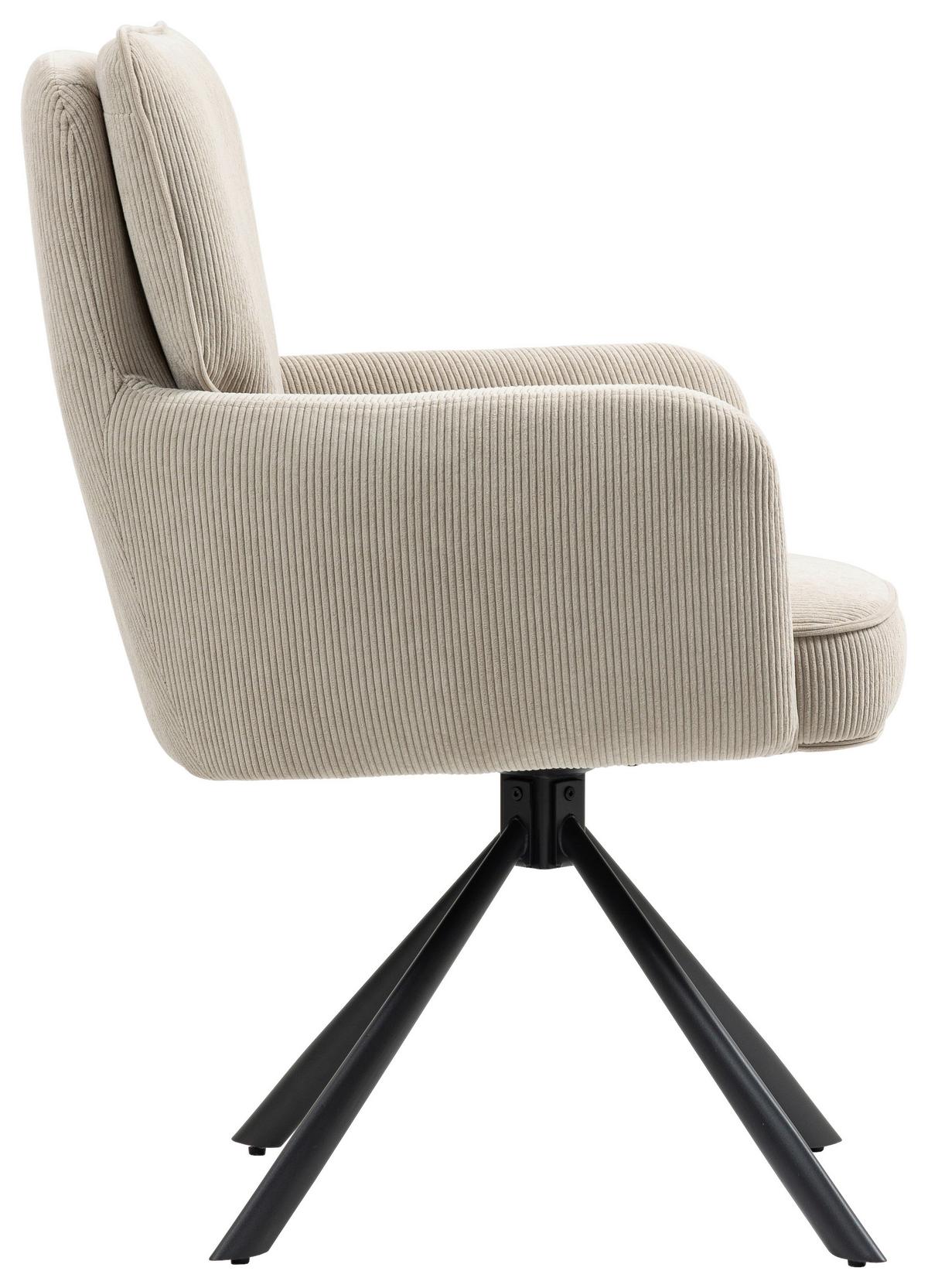 Armlehnstuhl Mila Cord Creme Sitzfl. 180° drehbar, B: 60cm - Beige/Schwarz, KONVENTIONELL, Textil/Metall (60/95/67cm) - MID.YOU