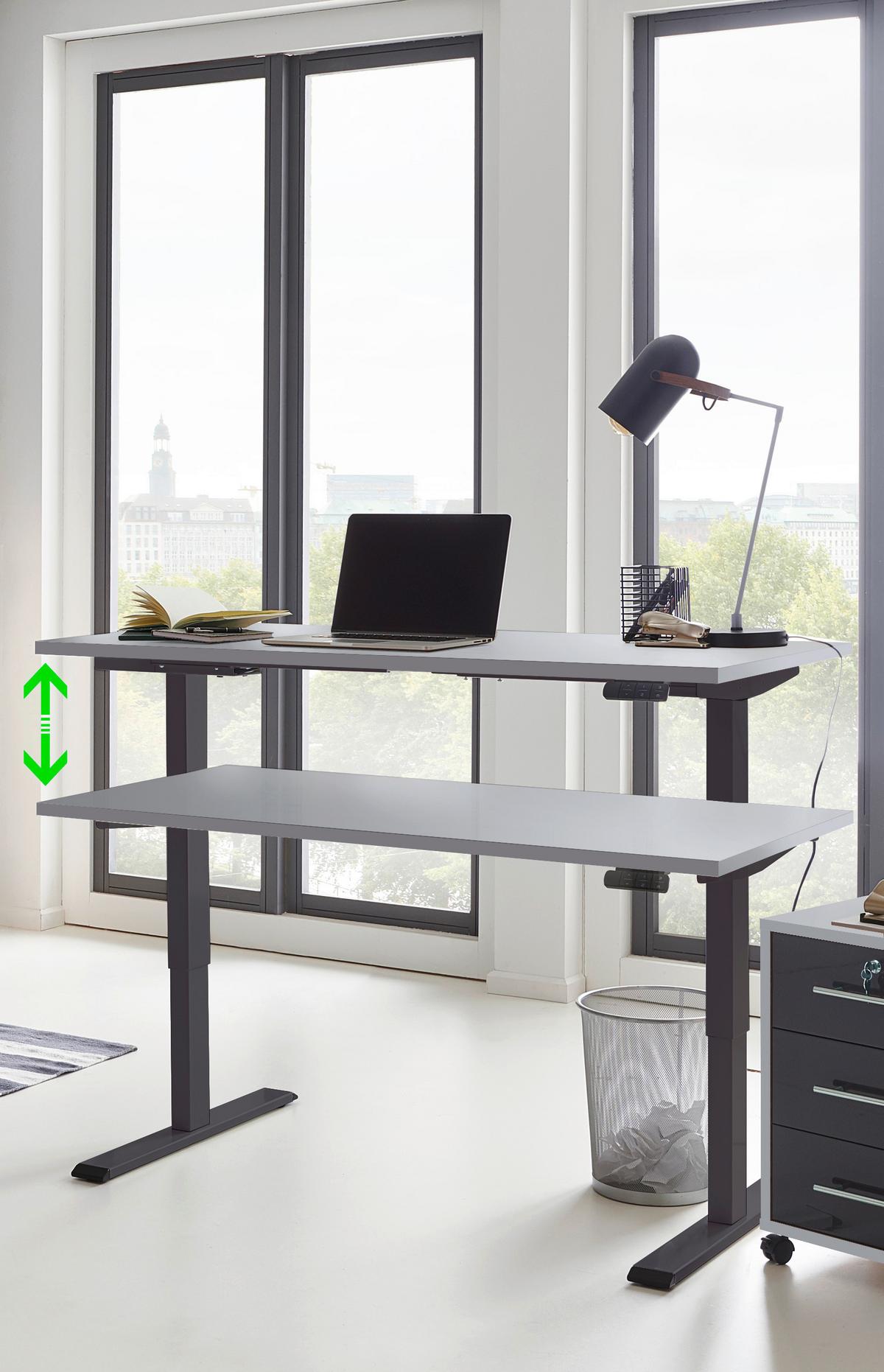 Schreibtisch Office Edition Anthrazit/Grau L: 160cm - Anthrazit/Grau, MODERN, Holzwerkstoff/Metall (160/80/69-119cm) - MID.YOU