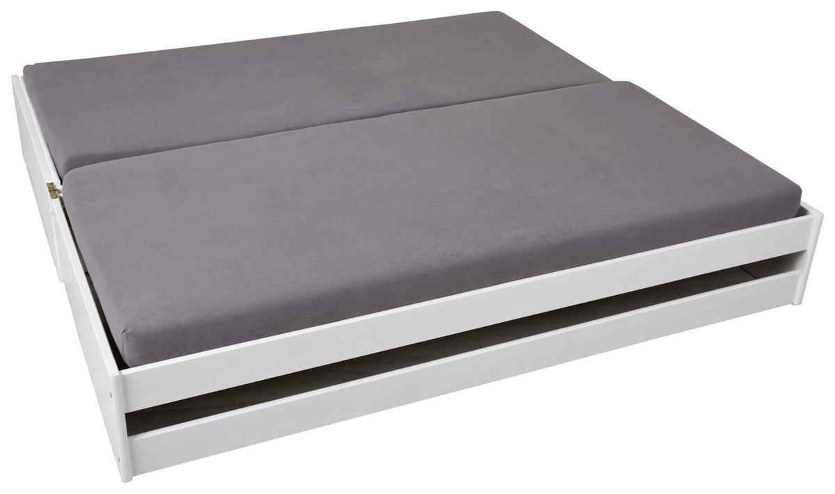 Ausziehbett mit Lattenrost Massiv 90x200 cm Lotar Weiß - Weiß/Naturfarben, KONVENTIONELL, Holz (90/200cm) - MID.YOU