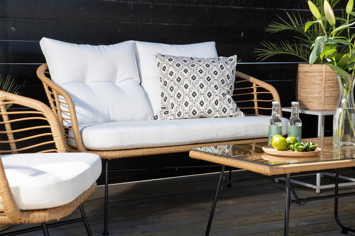 Loungegarnitur Viga - Beige/Schwarz, KONVENTIONELL, Glas/Kunststoff - Gardenson