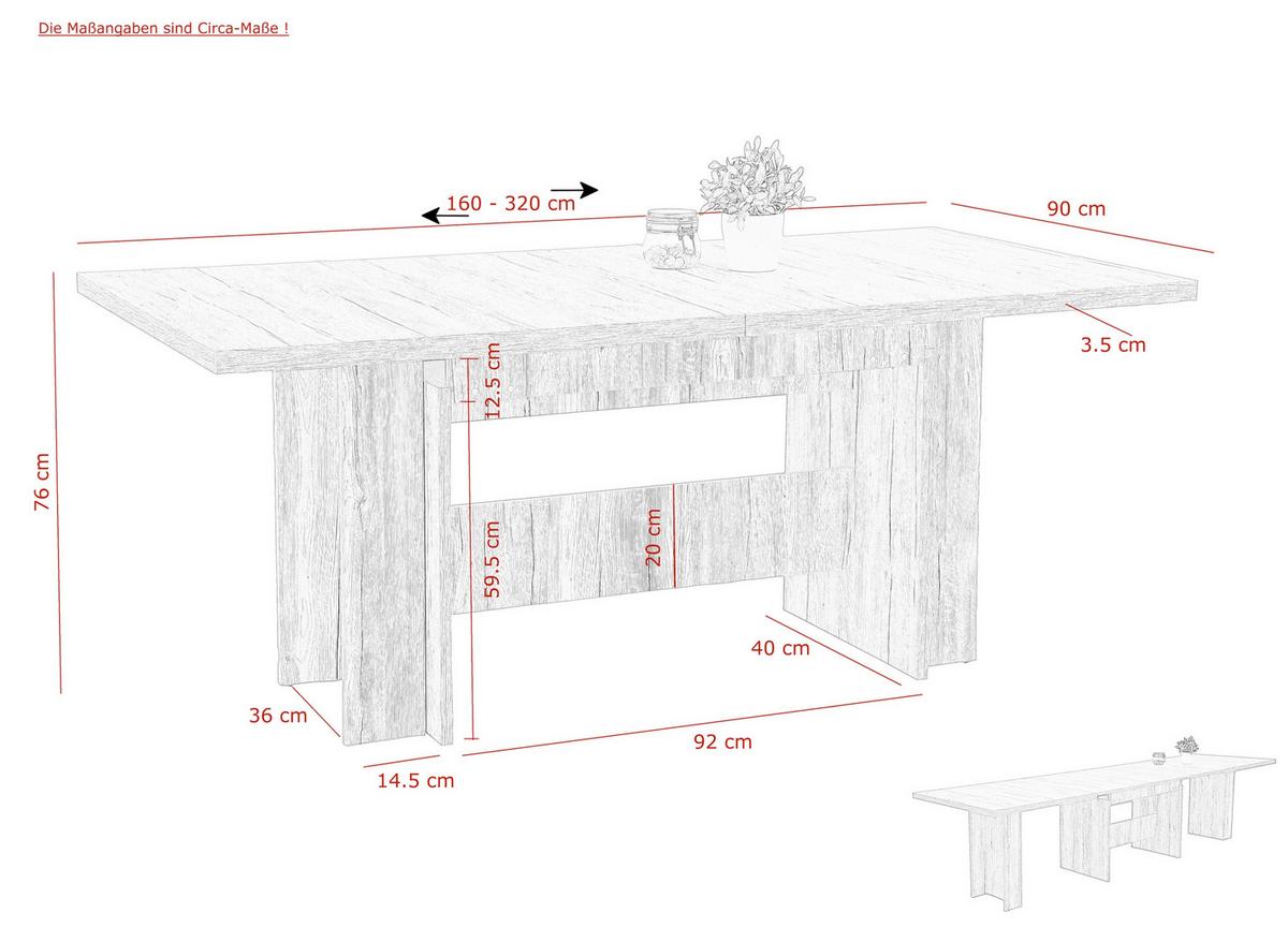 Tischgruppe Lia Ii G - Eichefarben/Beige, MODERN, Holzwerkstoff/Textil (160-320/76/90cm) - MID.YOU