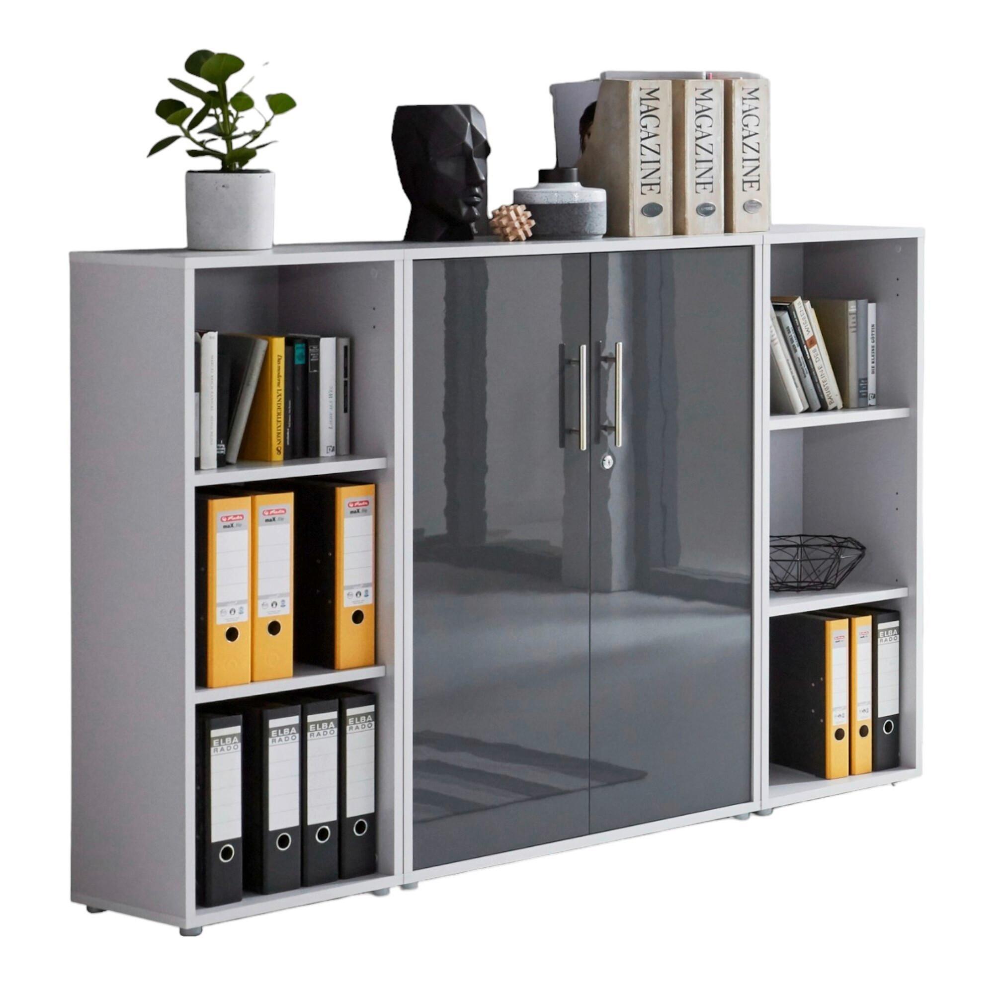 Office Edition B: 173 cm Grau/Anhrazit - Anthrazit Hochglanz/Grau, MODERN, Holzwerkstoff (173/114/33cm) - MID.YOU