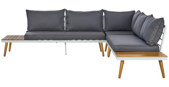 Loungegarnitur 3 -Teilig. Madeira aus Stahl/Holz mit Kissen - Dunkelgrau/Weiß, MODERN, Holz/Textil (90/30/70cm) - Beldano