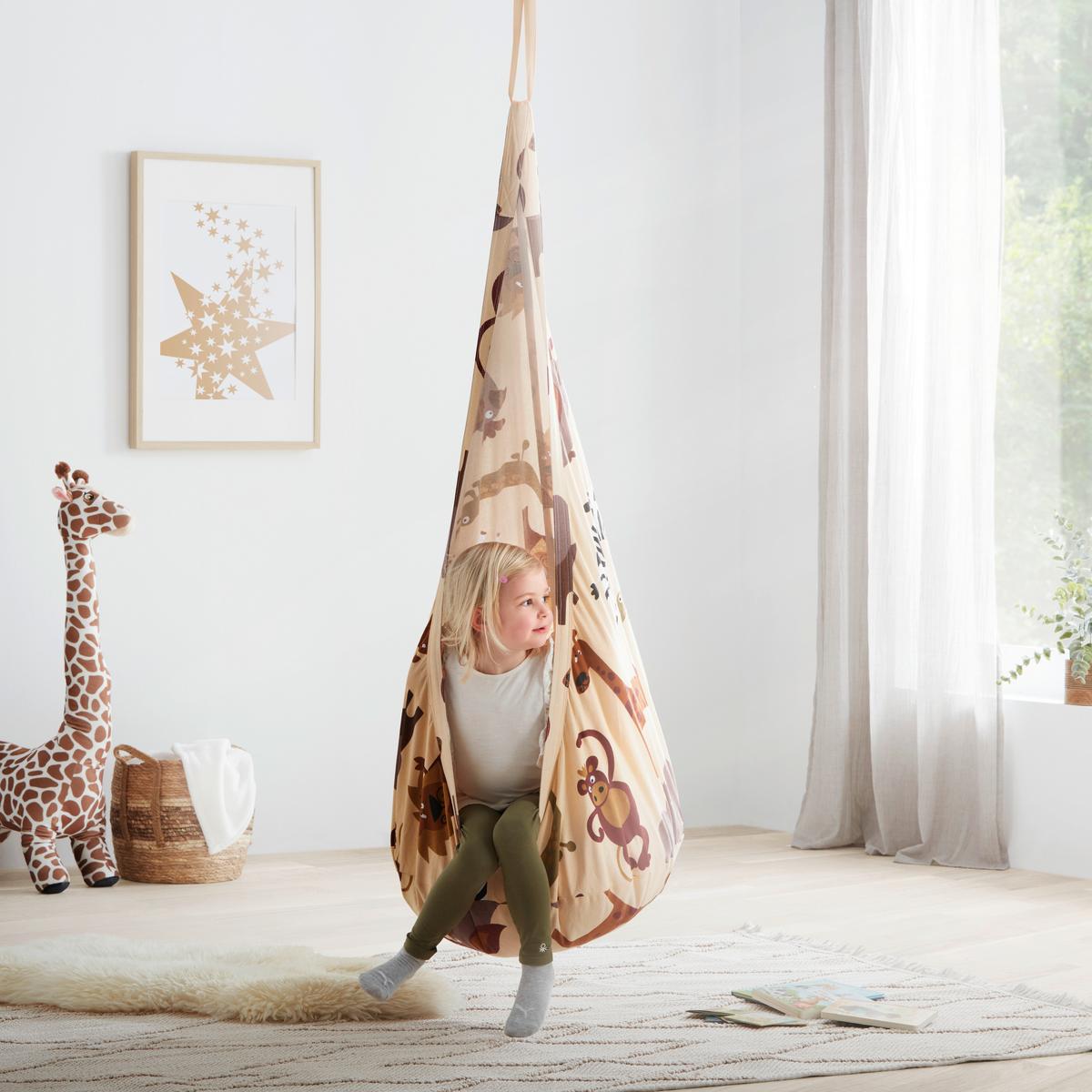 Sieťová hojdačka POOH vrátane vankúša - hnedá/béžová, Modern, textil (70/150/70cm) - Bessagi Kids
