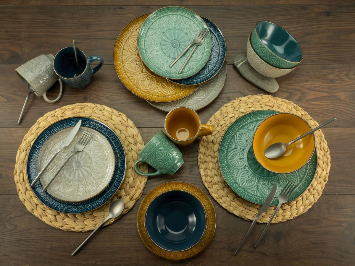 Kombinovaný servis SAMARKAND - žltá/petrolejová, Lifestyle, keramika (33/30/32cm) - Creatable