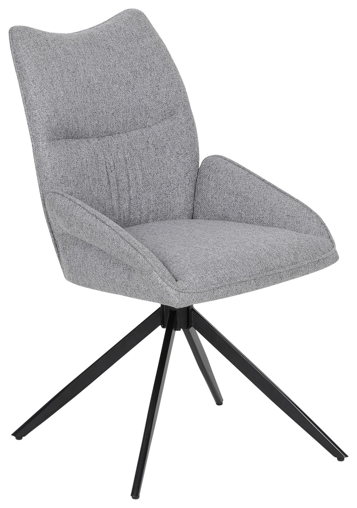 Armlehnstuhl Elina Leinenoptik Hellgrau B: 51 Cm - Hellgrau/Schwarz, Trend, Textil/Metall (51/90/62cm)