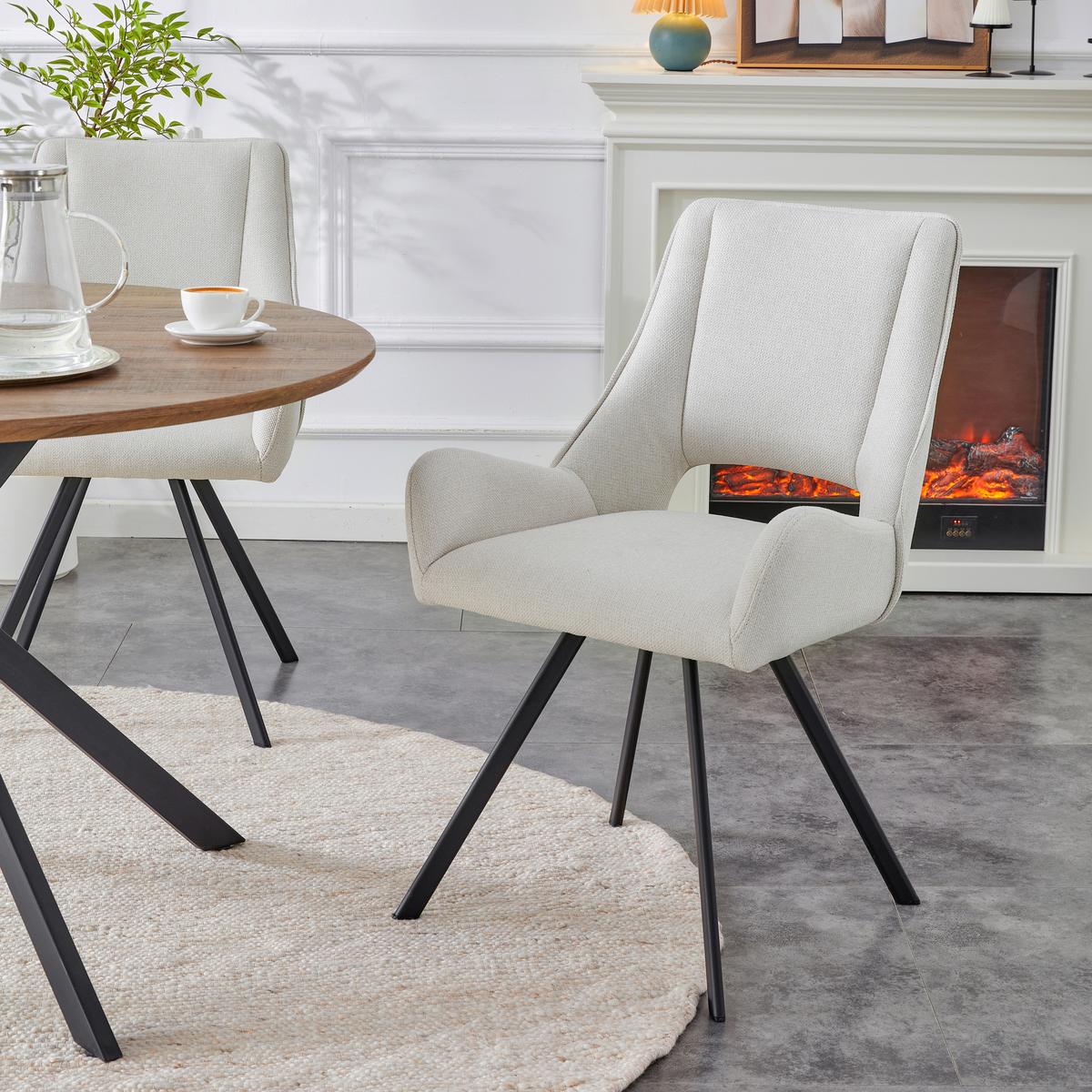 Stuhl-Set Helen Creme B: 56 cm - Creme/Schwarz, MODERN, Textil/Metall (56/91/63cm) - MID.YOU