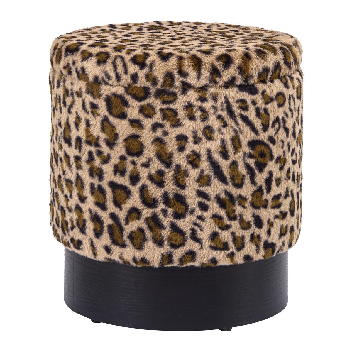 Leopardia taburetka LEO, hnedá/béžová umelá kožušina - hnedá/čierna, Lifestyle, kompozitné drevo/textil (38/43/38cm) - Mömax