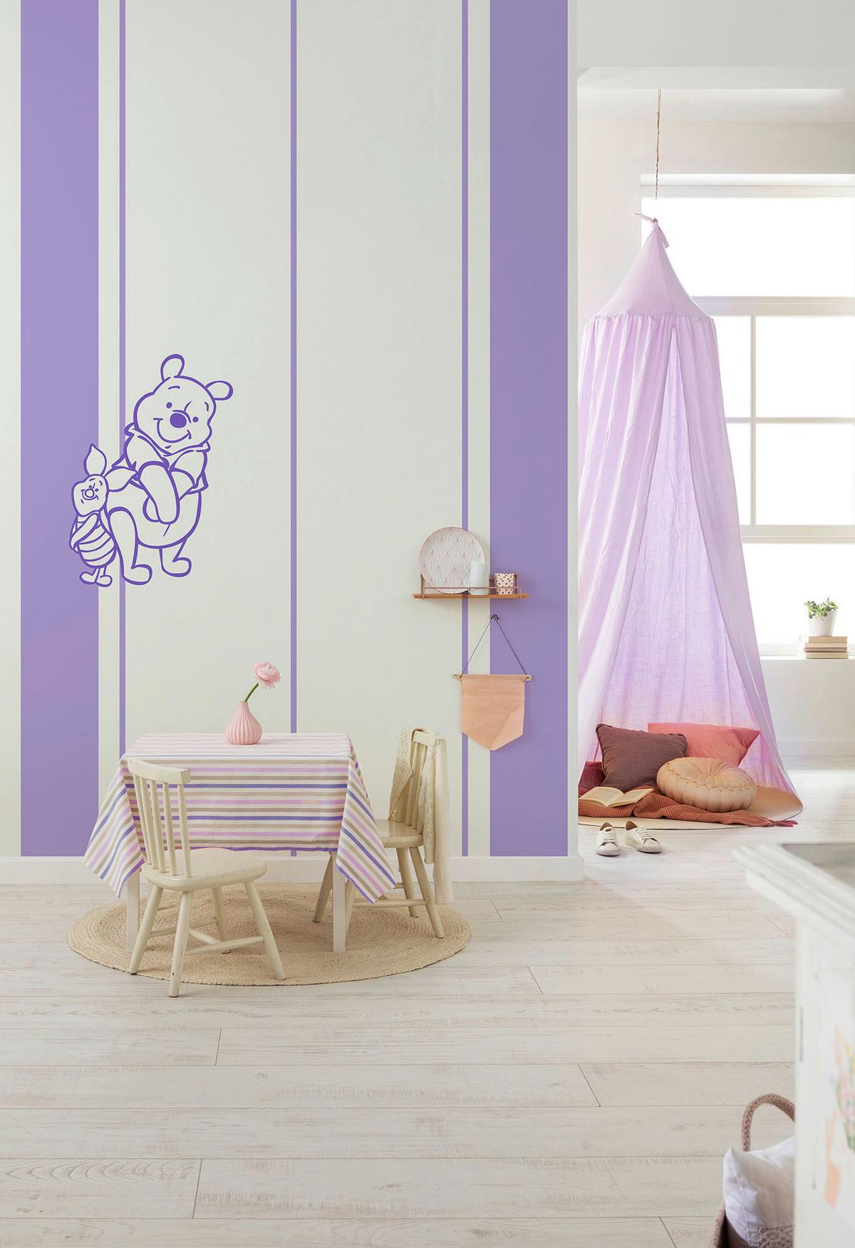Vliestapete Winnie The Pooh Gentle - Lila/Weiß, Basics (200/250cm) - Komar
