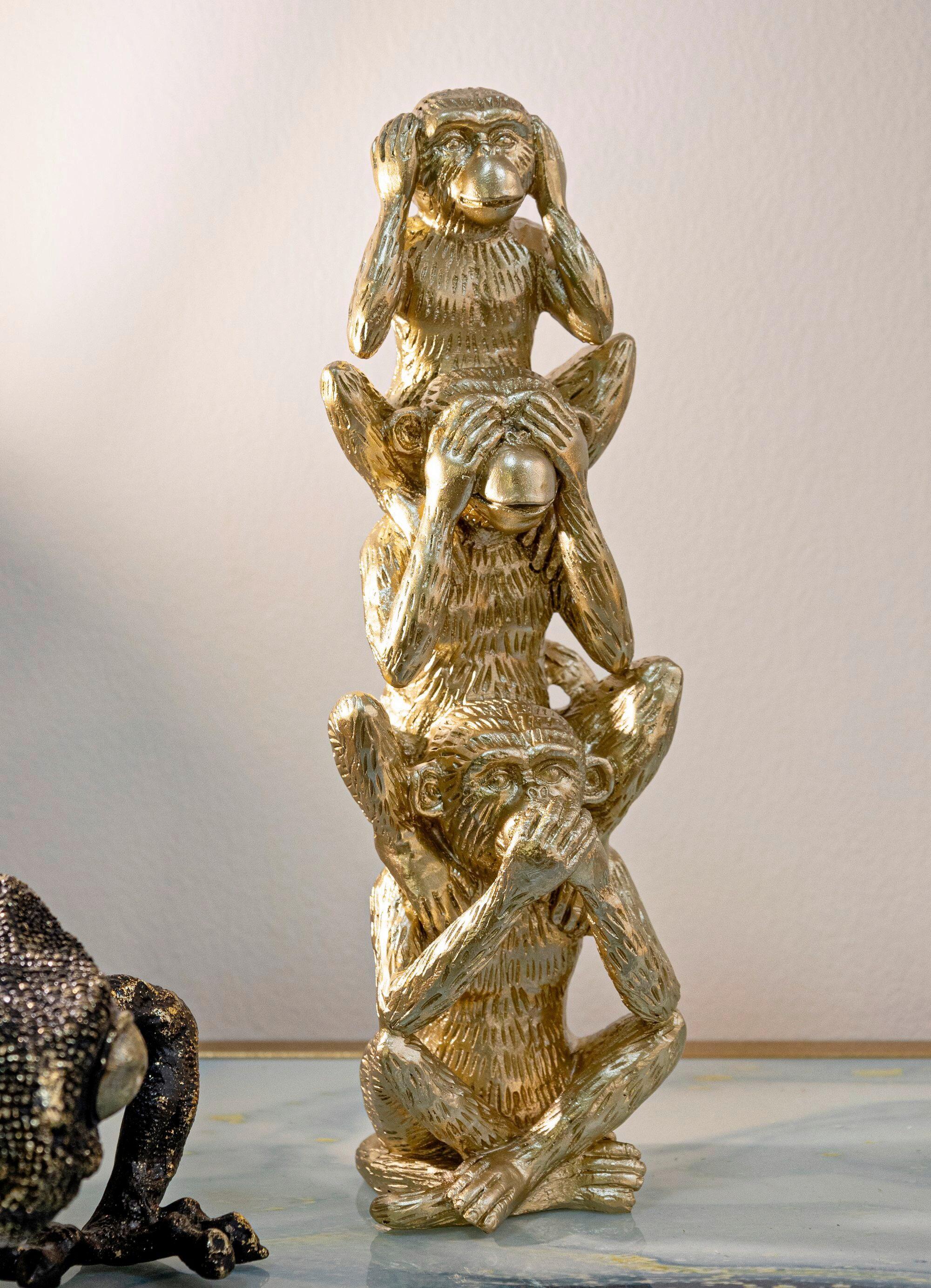 Skulptur Monkey Tower Monkey Tower Gold B: 10,5 cm - Goldfarben, Basics, Kunststoff (10.5/30/10.5cm)