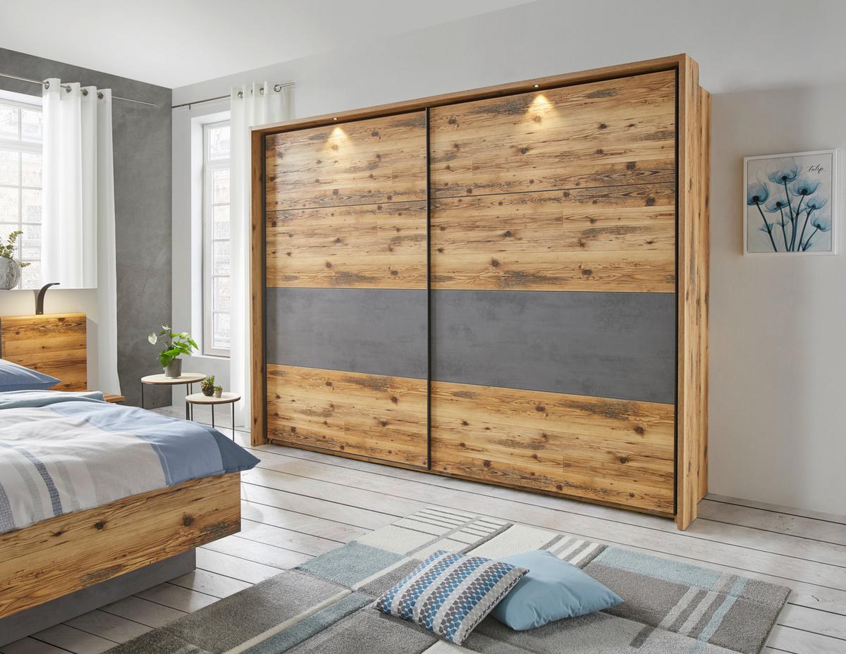 Schwebetürenschrank 270cm Alicante, Alpinlook/Betonoxid - Fichtefarben/Eichefarben, MODERN, Holzwerkstoff (270/210/60cm) - Luca Bessoni