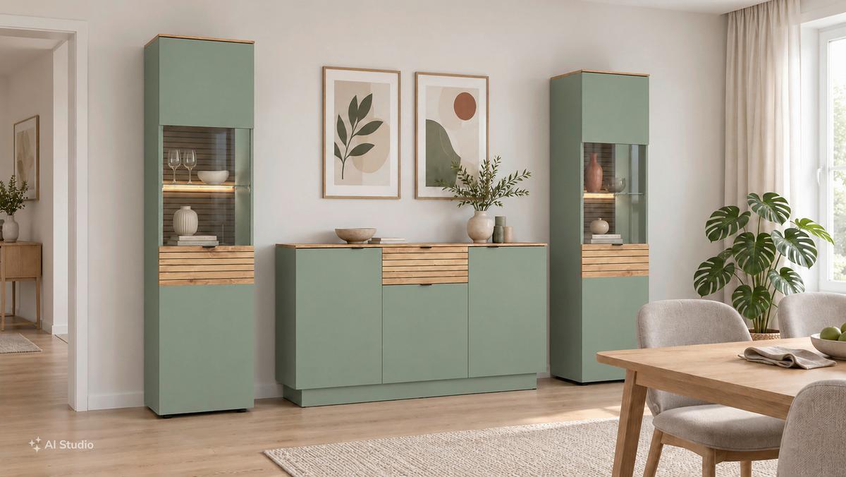 Sideboard Nexa Salbeigrün /Eiche Dekor B: 135cm - Salbeigrün/Eiche Artisan, Basics, Holzwerkstoff (135cm)