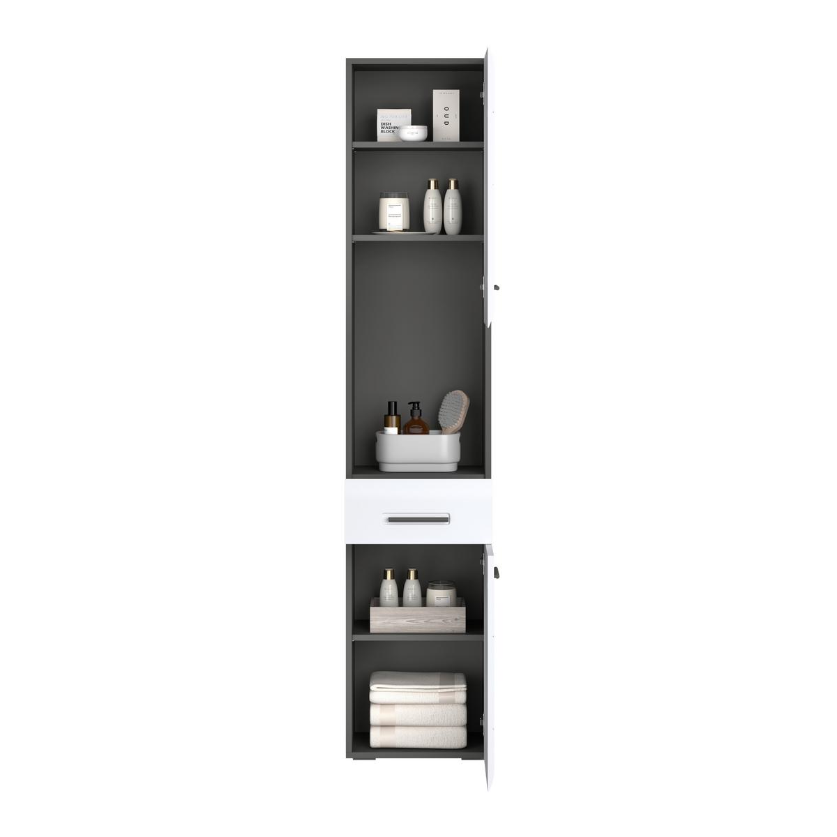 Badezimmer Hochschrank Pearl New Snol 117 BxH 40x188,5 cm - Anthrazit/Weiß, KONVENTIONELL, Holzwerkstoff (40/188,5/29,6cm)