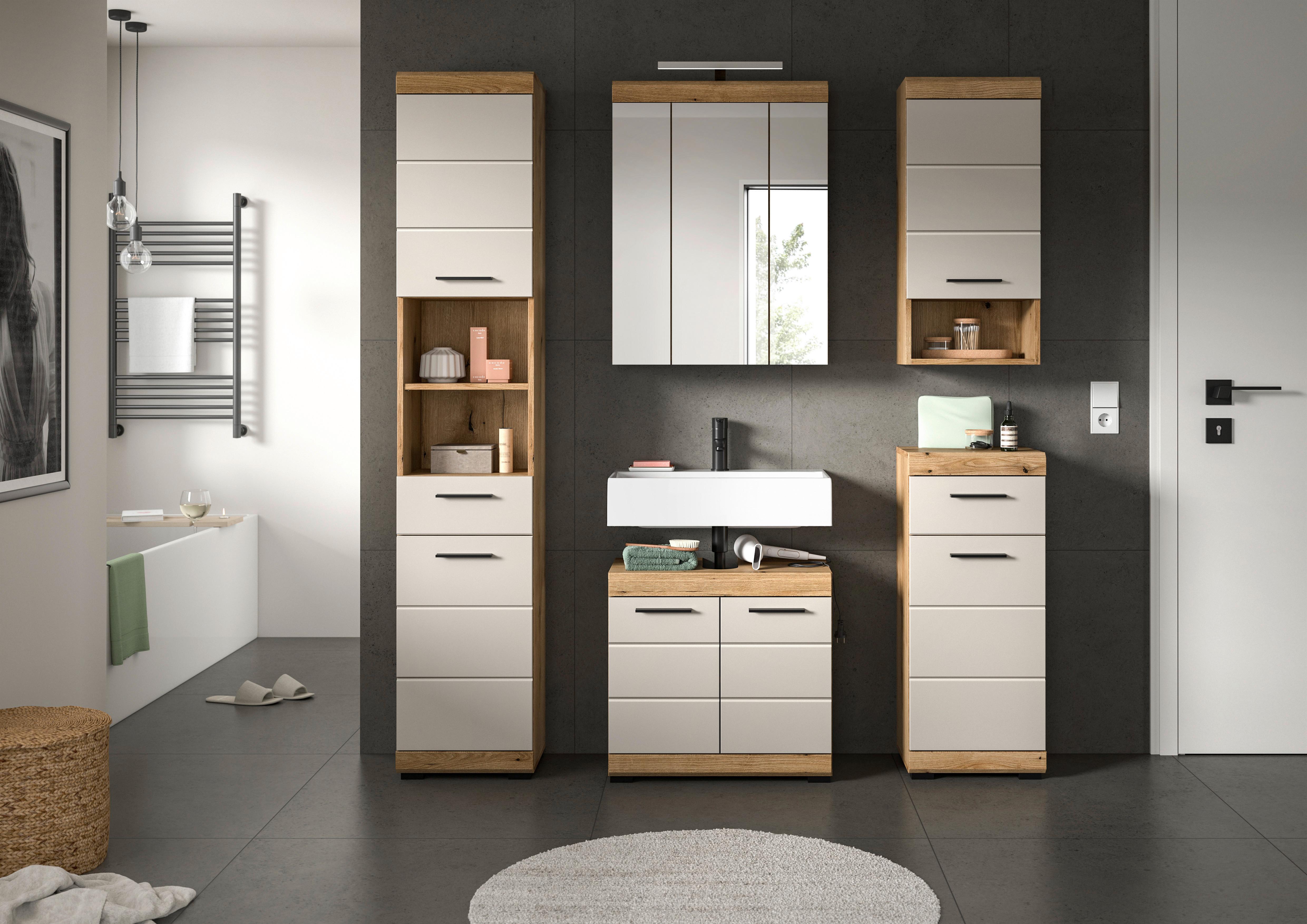 Badezimmer Scout Kaschmir/Naturfarben B: 134 cm - Kaschmir/Schwarz, MODERN, Glas/Holzwerkstoff (134cm) - MID.YOU