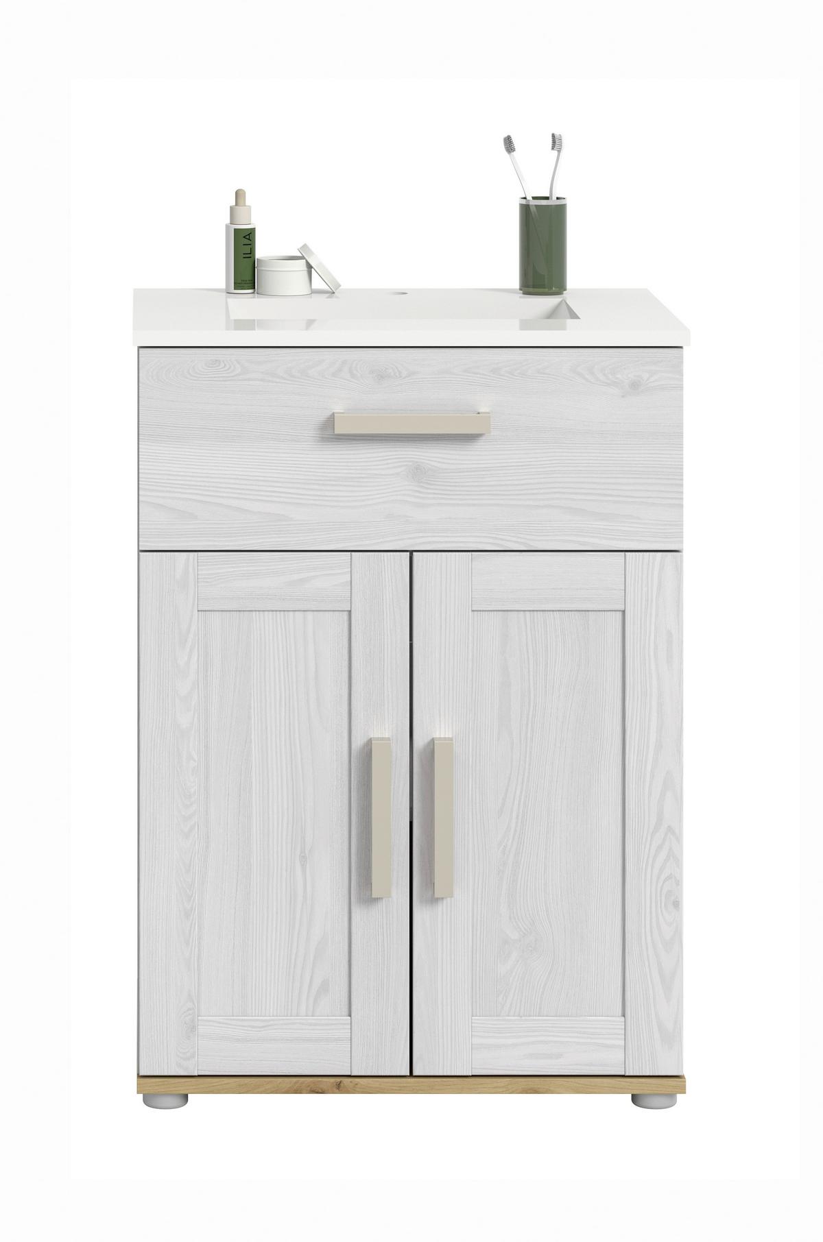 WASCHTISCHKOMBI Verona Lärchefarben B: 60cm - Silberfarben/Lärchefarben, Trend, Keramik/Holzwerkstoff (60cm) - MID.YOU