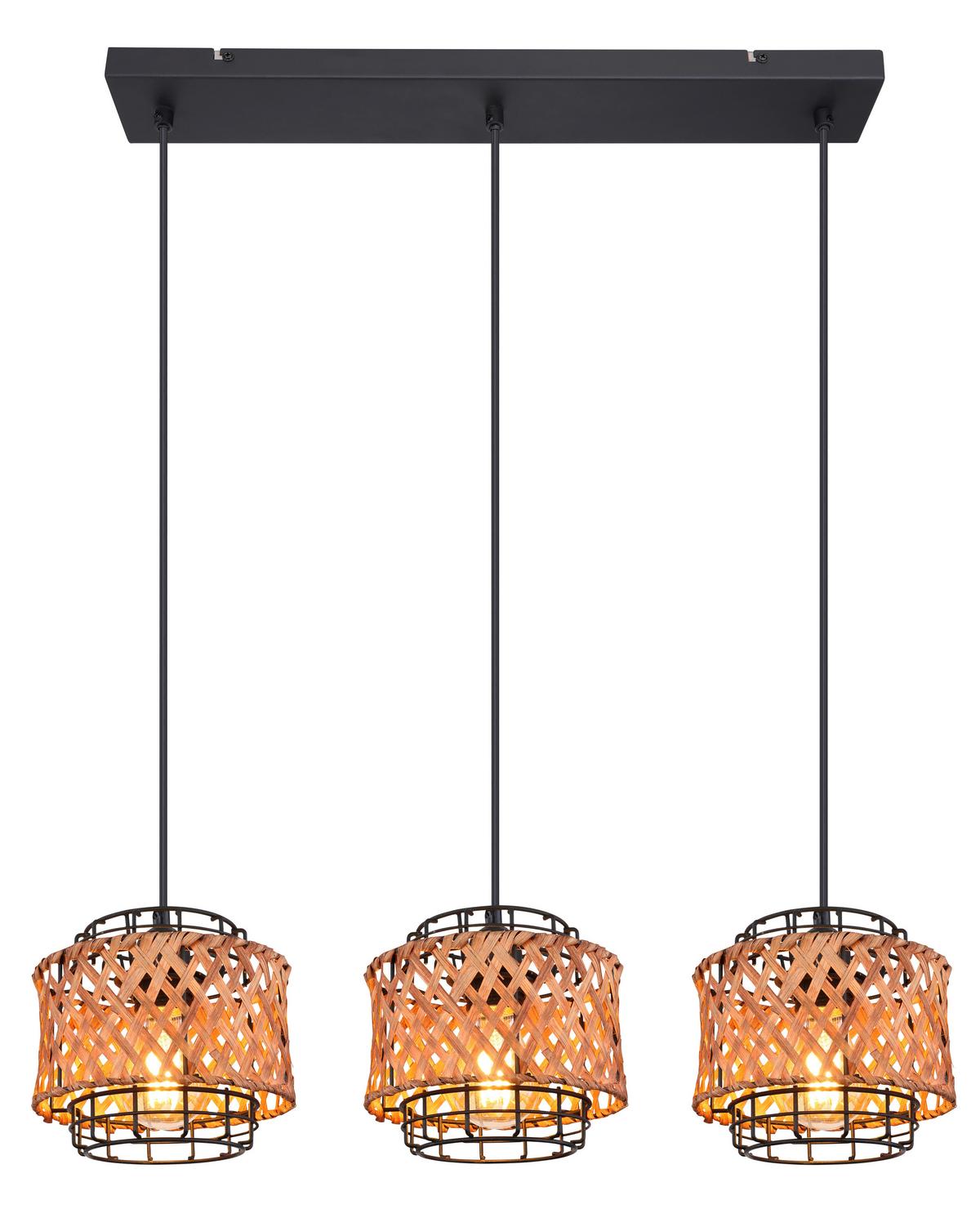 Hängeleuchte H: 120 Cm 3-Flammig - Dunkelbraun/Schwarz, Natur, Naturmaterialien/Metall (17/120cm) - Globo
