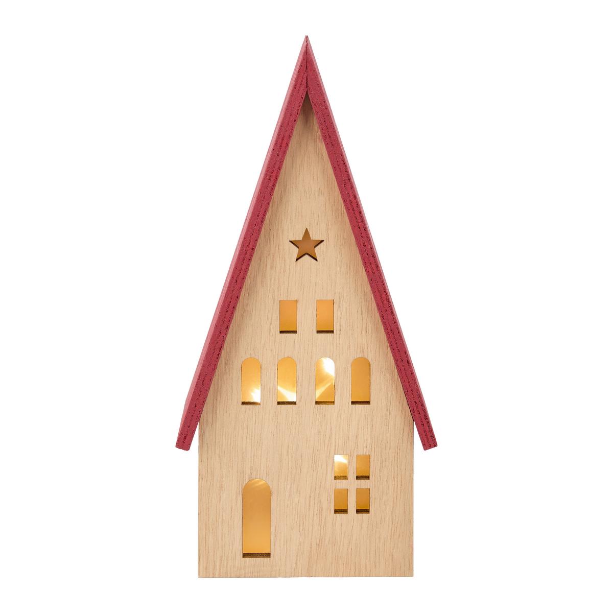 Dekoračný dom LED/tepla biela - prírodná farba/červená, Konventionell, kompozitné drevo (11,5/23/6cm) - Mömax