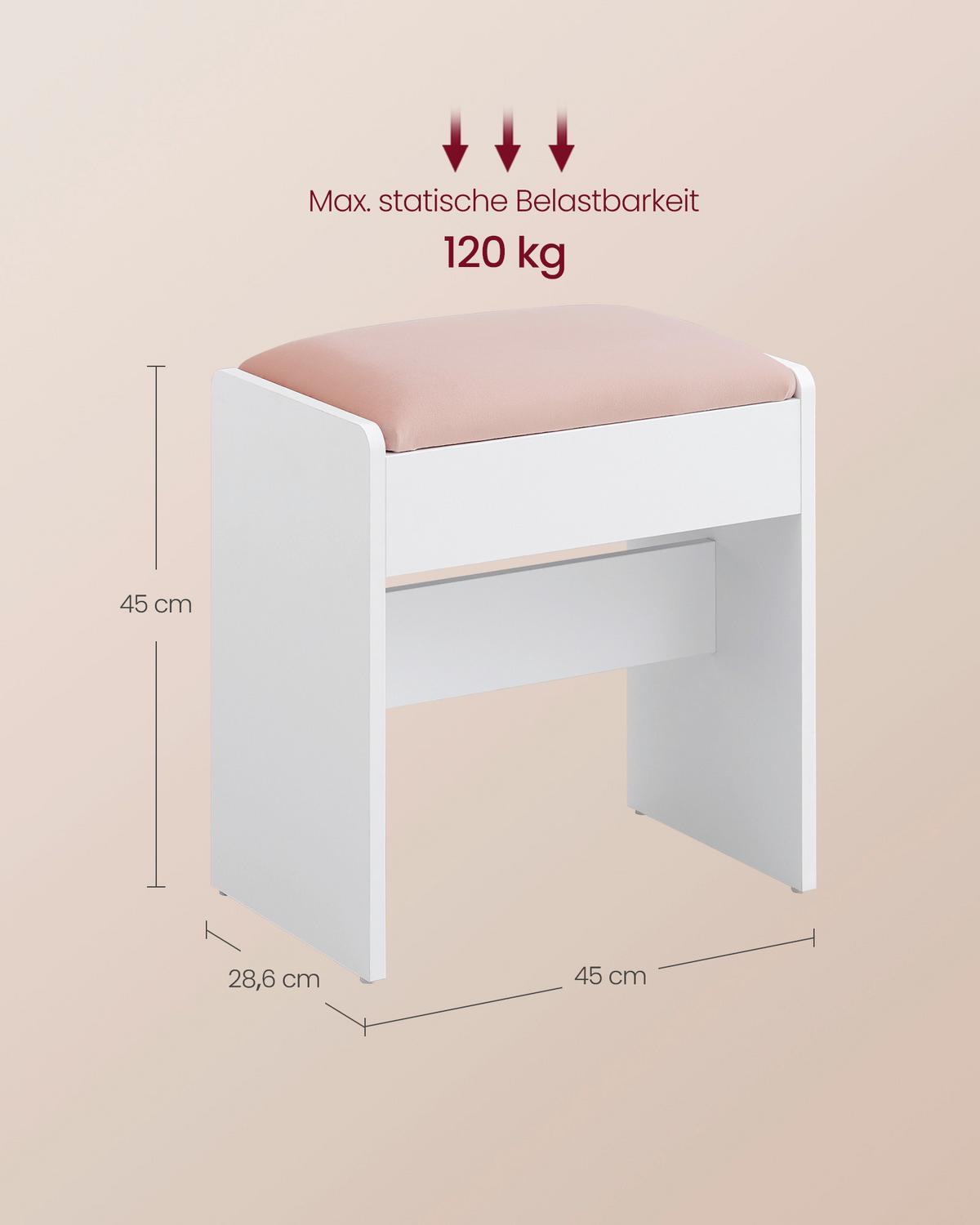 TABURETKA K TOALETNÉMU STOLÍK BIELA/RUŽOVÁ - biela/ružová, Trend, kompozitné drevo/textil (45/45/28,6cm) - Boxxx