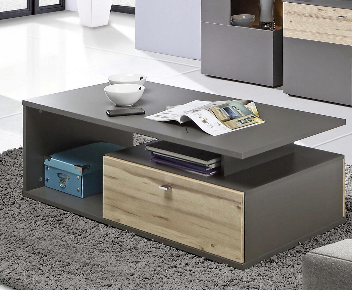 Couchtisch mit Schublade und Fach Como, Eiche/Dunkelgrau - Eichefarben/Dunkelgrau, KONVENTIONELL, Holzwerkstoff/Kunststoff (120/59/40cm) - MID.YOU