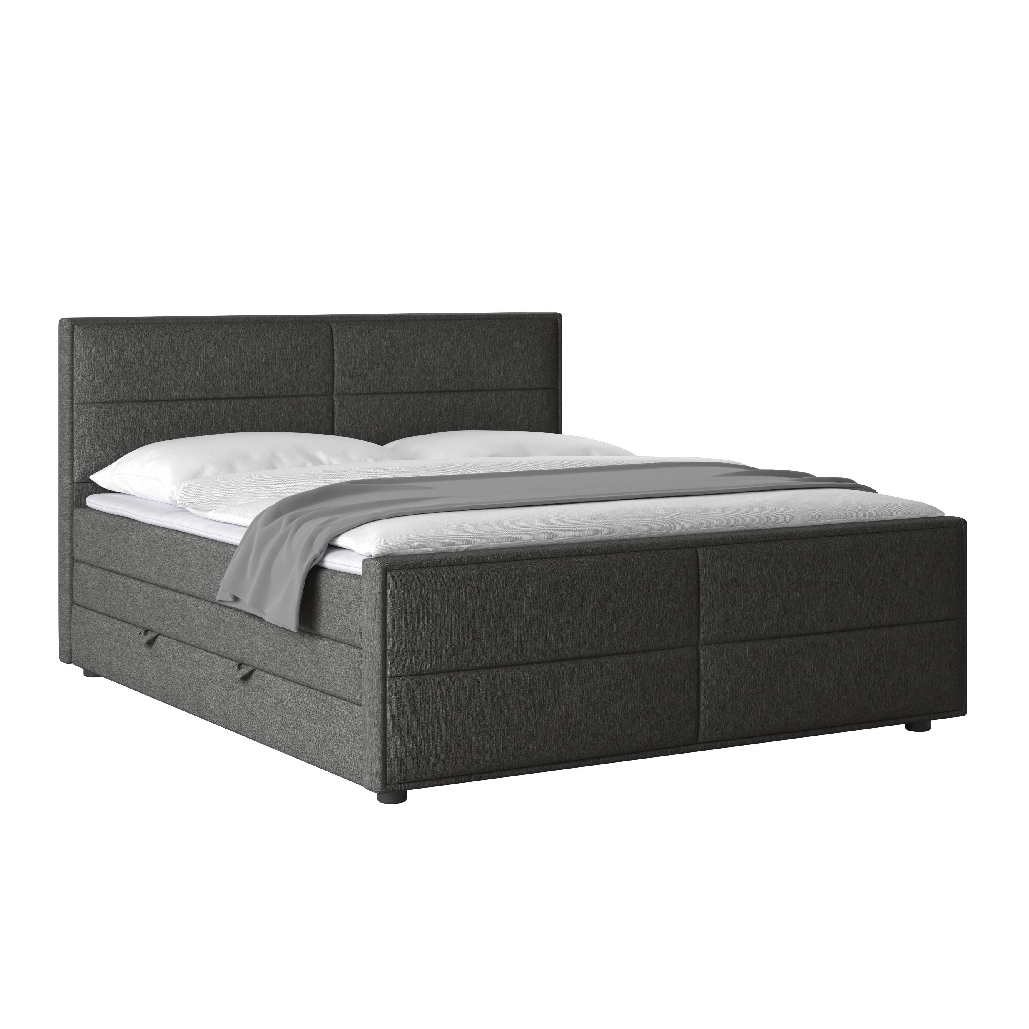 Boxspringbett mit Bettkasten Palermo 180x200 Anthrazit - Anthrazit/Schwarz, MODERN, Holz/Kunststoff (180/200cm) - MID.YOU
