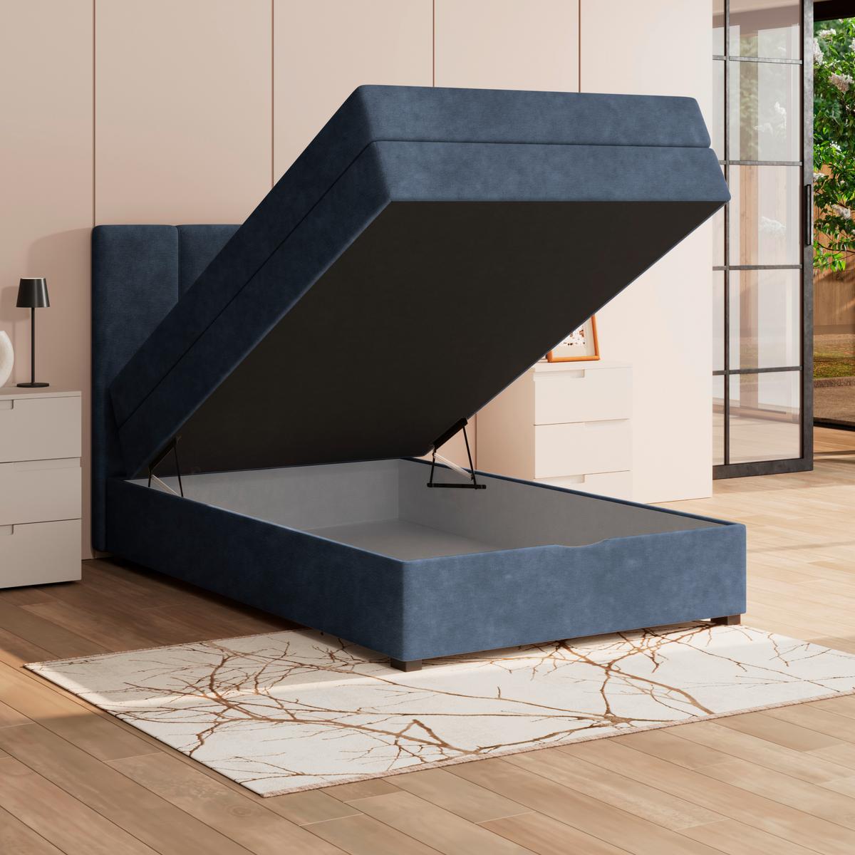 Boxspringbett mit Topper & Bettkasten 120x200 Lauro - Blau/Schwarz, Trend, Textil (120/200cm)