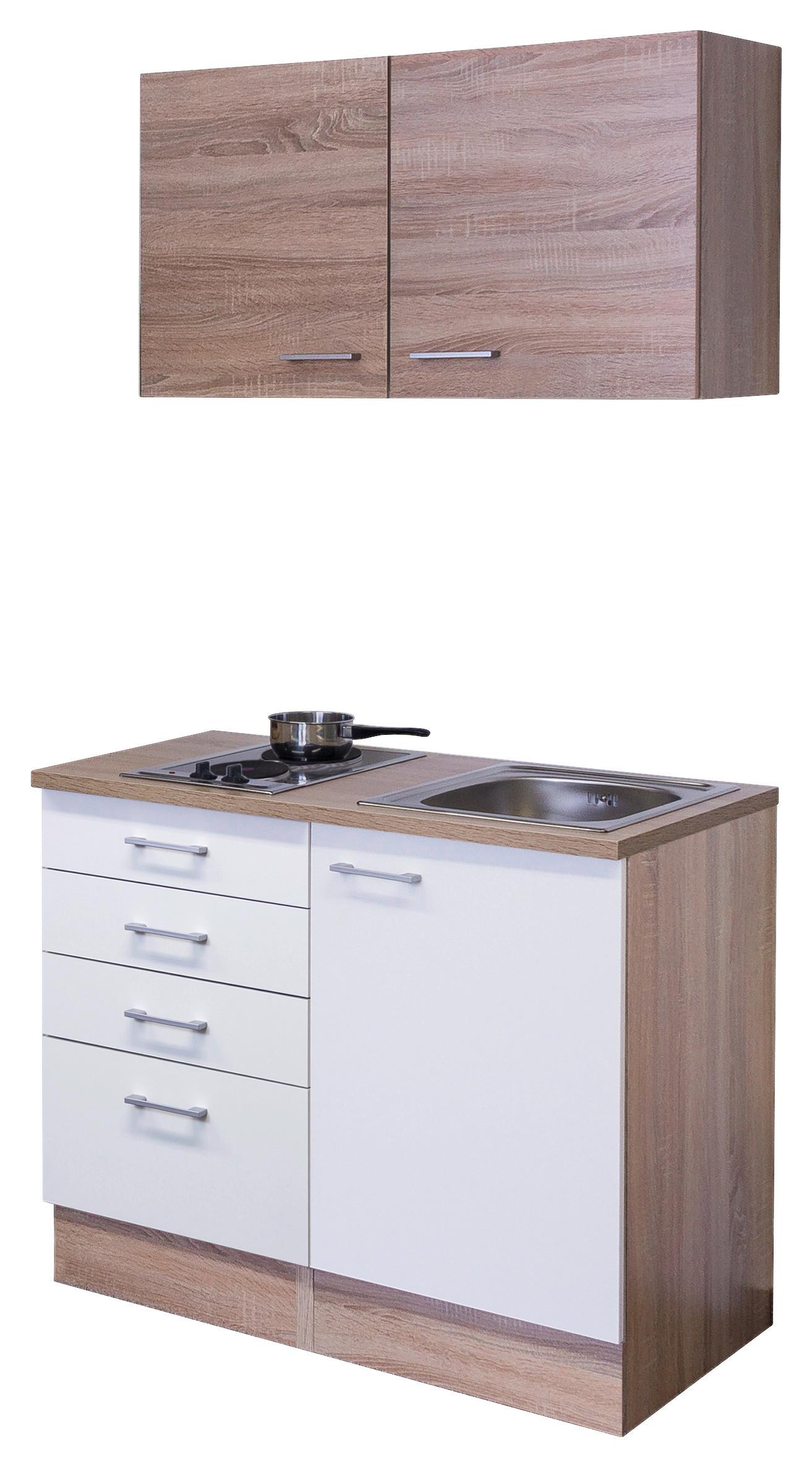 Minikuchyně SAMOA,šířka 100 cm včetně dřezu a varné desky - bílá/Sonoma dub, Moderní, kompozitní dřevo/plast (100cm) - FlexWell