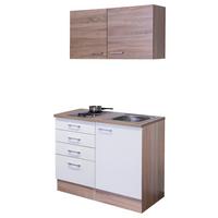 Minikuchyňa SAMOA,šírka 100 cm vrátane drezu a varnej dosky - biela/dub sonoma, Modern, kompozitné drevo/plast (100cm) - FlexWell