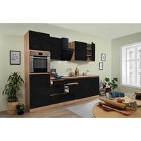 Küchenzeile Premium mit Geräten 280 cm Schwarz/Eiche Dekor - Eichefarben/Schwarz, MODERN, Holzwerkstoff (280cm) - Respekta