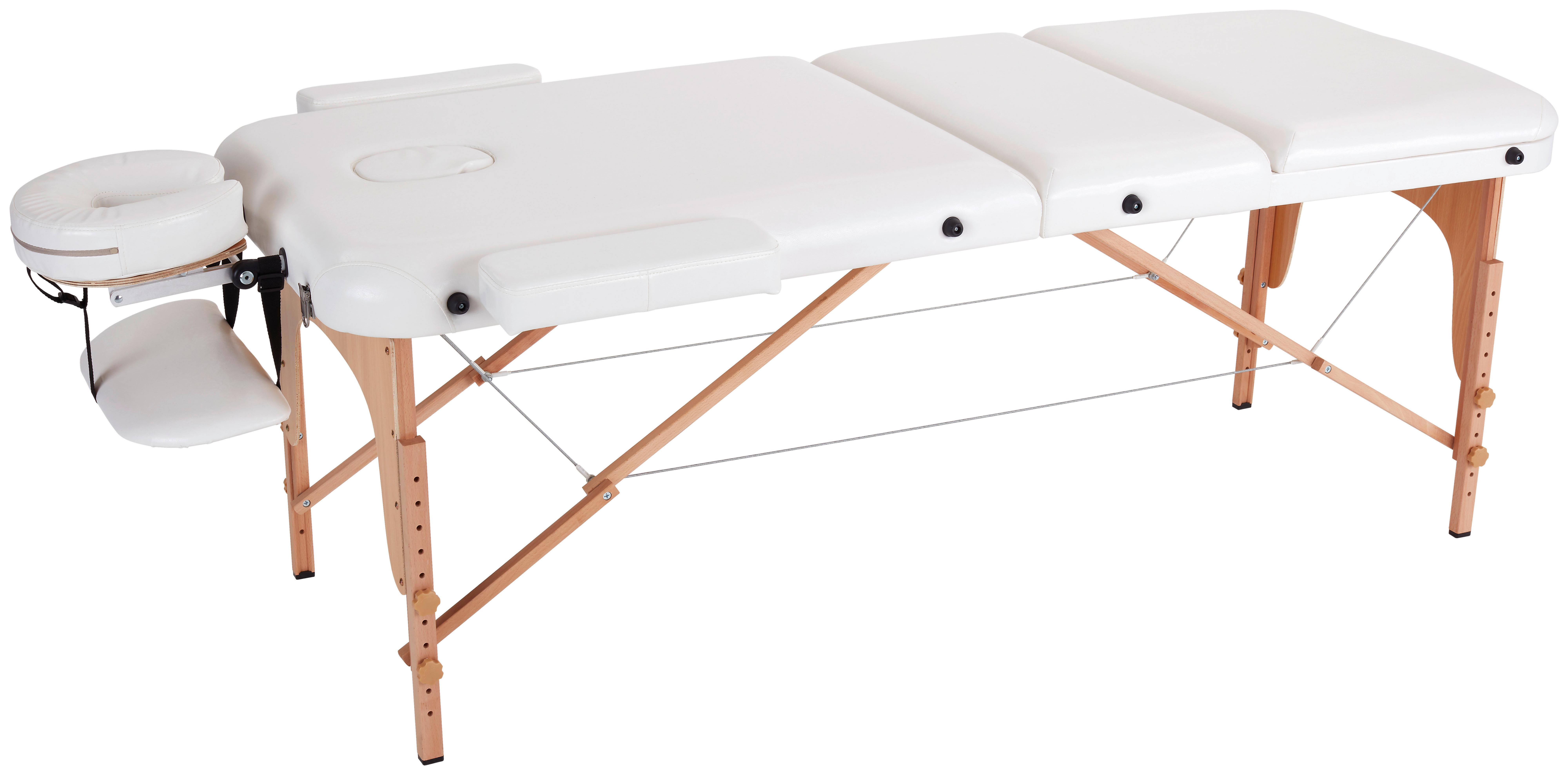 Massageliege Wooden Weiß Holzgestell, höhenverstellbar - Beige/Buchefarben, MODERN, Holz/Holzwerkstoff (185/70/62-85cm) - Ondega