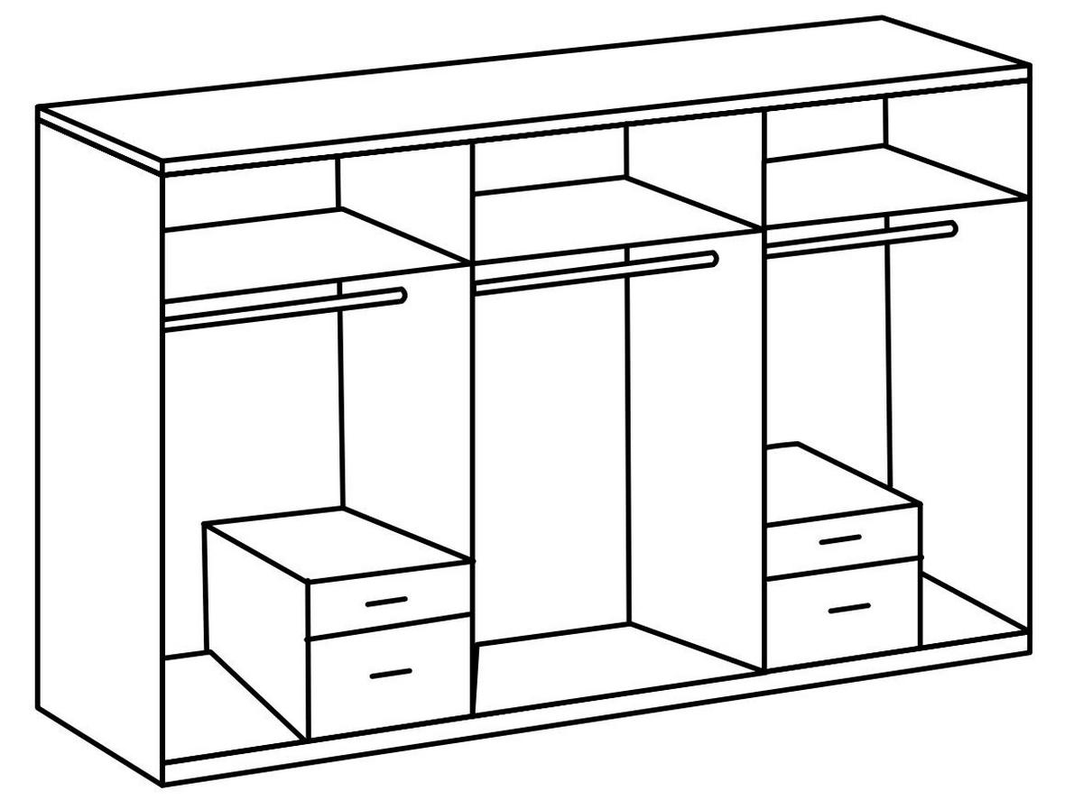 Drehtürenschrank Mit Spiegel + Laden 270cm Fly, Eiche Dekor - Eichefarben/Graphitfarben, Design, Glas/Holzwerkstoff (270/210/58cm) - MID.YOU