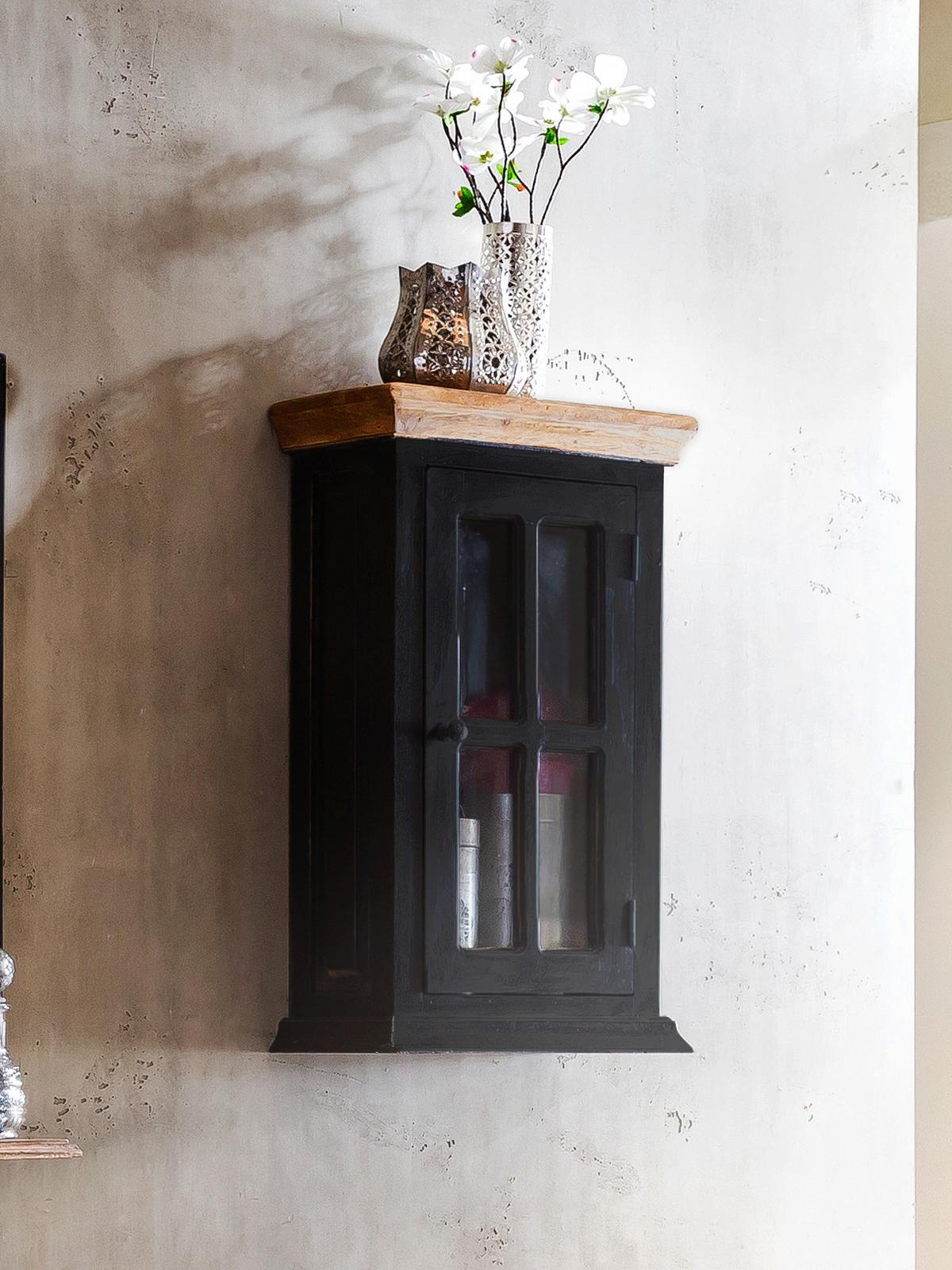 HÄNGESCHRANK Honig/Schwarz B: 44cm - Schwarz/Honig, Design, Glas/Holz (44/70/20cm) - MID.YOU