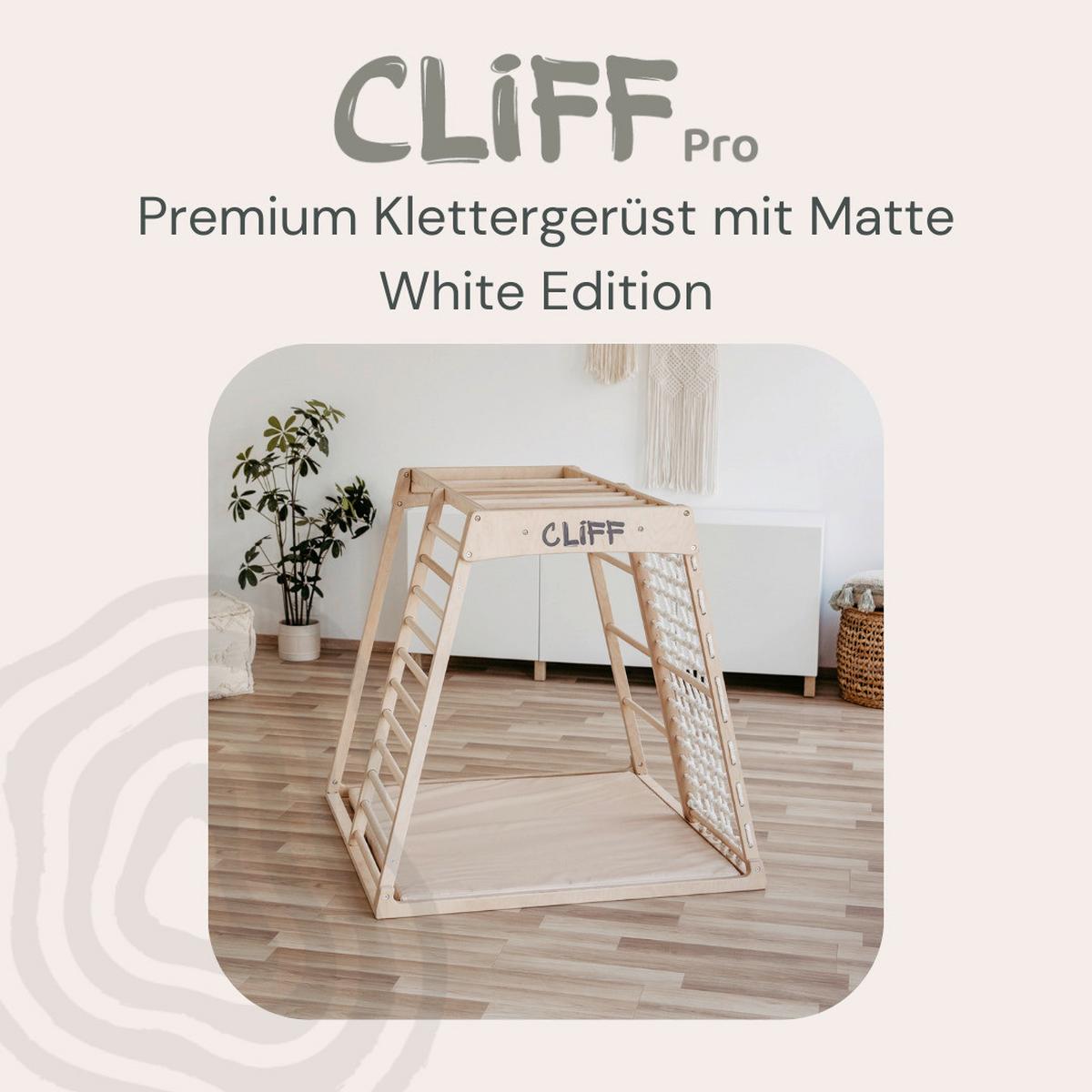 Premium Klettergerüst mit Sicherheitsmatte - Weiß, Basics, Holz (113/115/110cm) - CLIFF