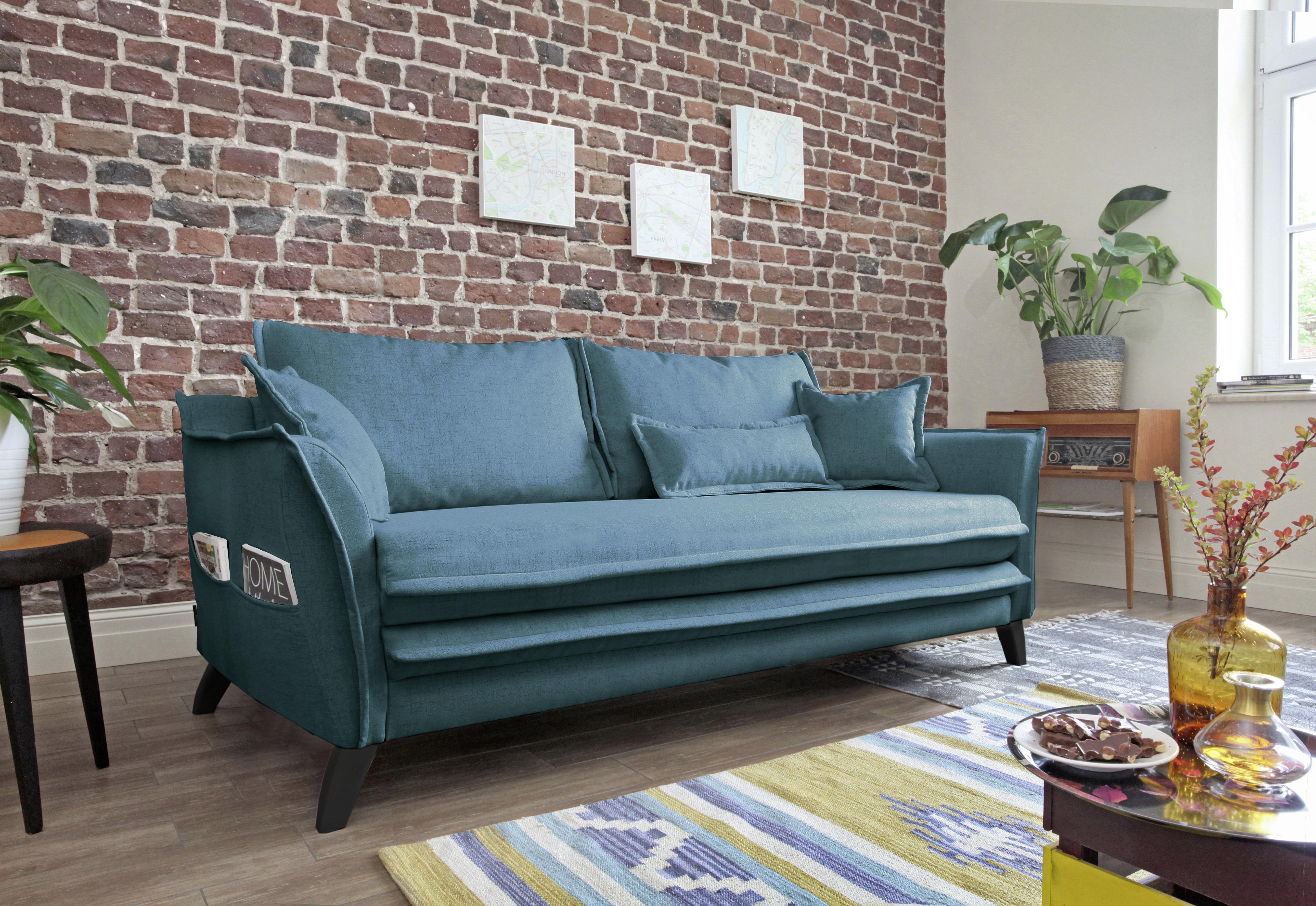 Dreisitzer-Sofa mit Kissen Charming Charlie, Webstoff - Türkis/Petrol, Basics, Textil (180/85/90cm) - MID.YOU