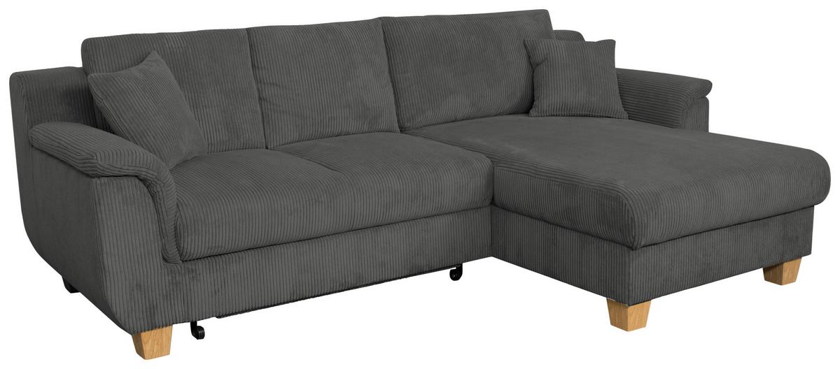 Ecksofa mit Schlaffunktion & Bettkasten Alex Dunkelgrau - Dunkelgrau/Naturfarben, MODERN, Textil (246/156cm)