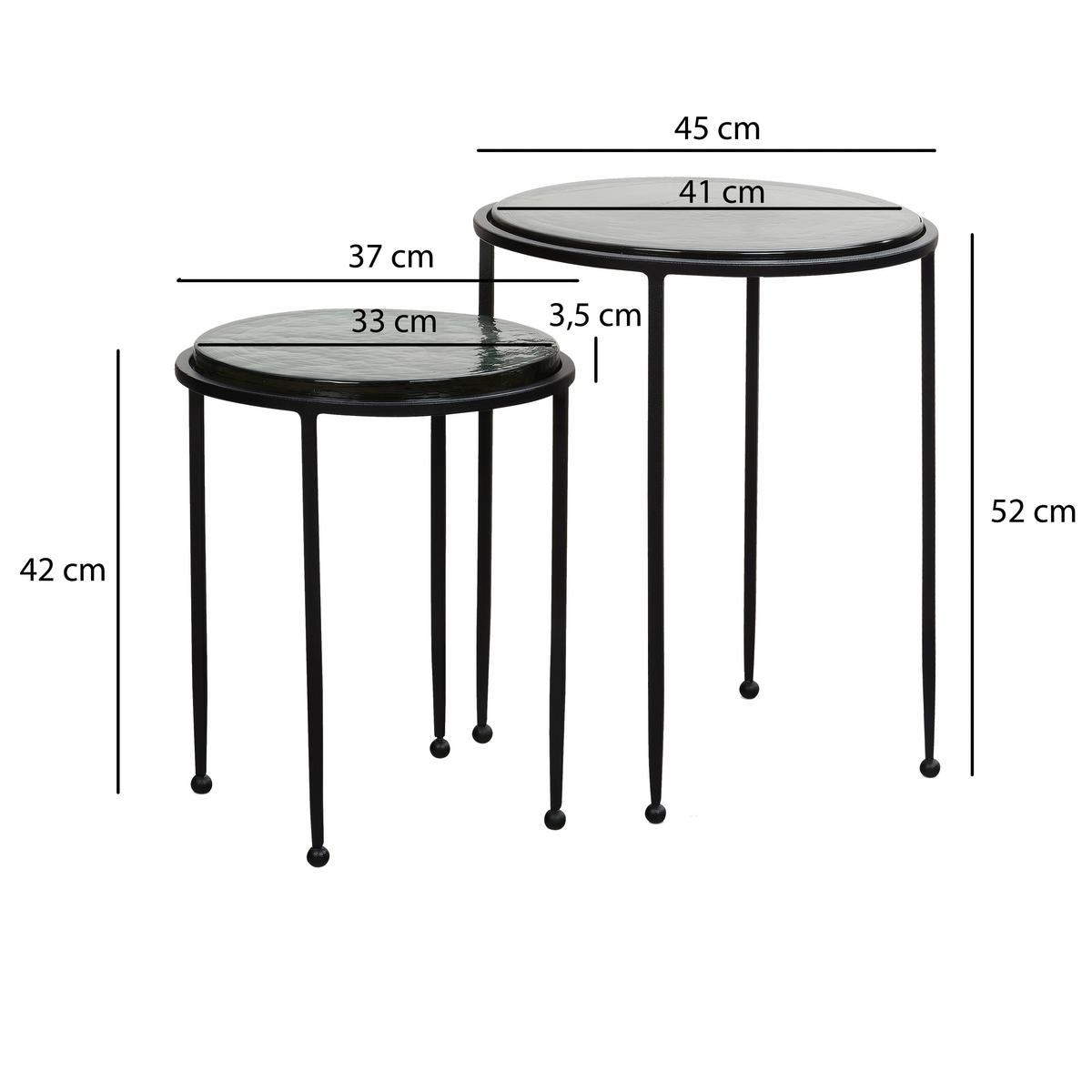 Satztisch Grün, Schwarz 2-teilig - Schwarz/Grün, Design, Glas/Metall - MID.YOU