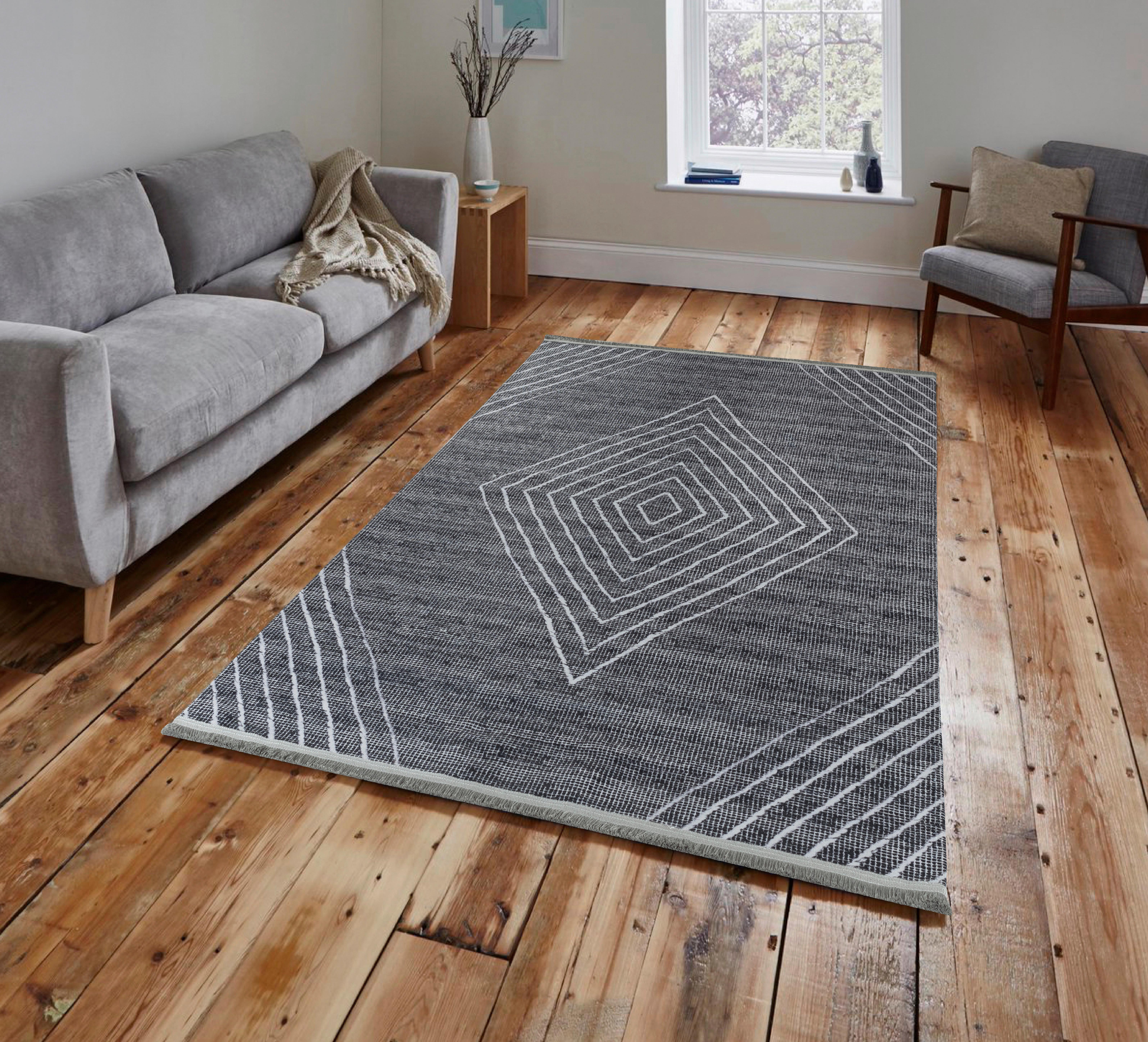 Webteppich Anthrazit/Grau Fabius 120x170 cm - Anthrazit/Grau, Natur, Textil (120/170cm)