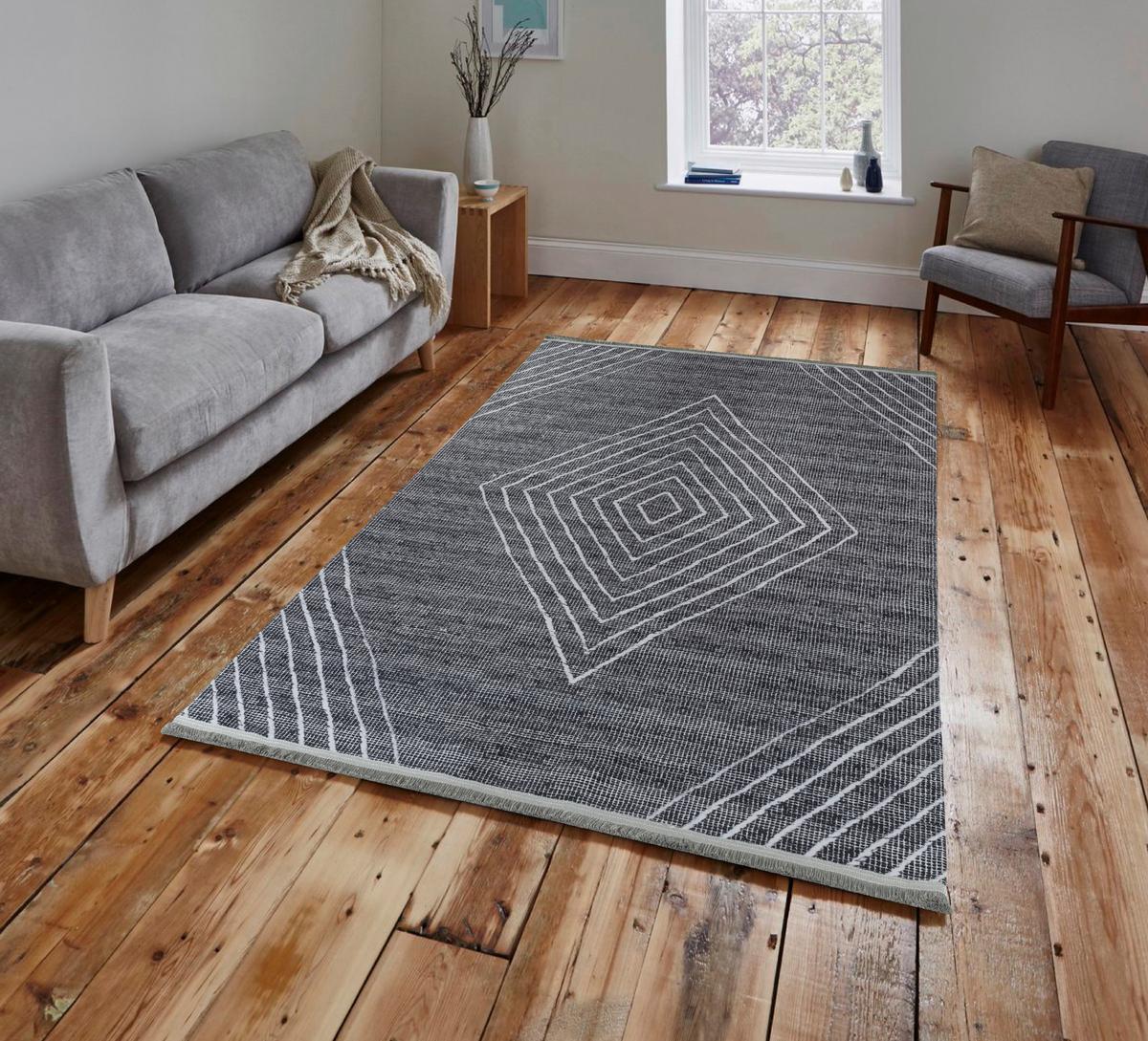 Webteppich Anthrazit/grau Fabius 120x170 Cm - Anthrazit/Grau, Natur, Textil (120/170cm)