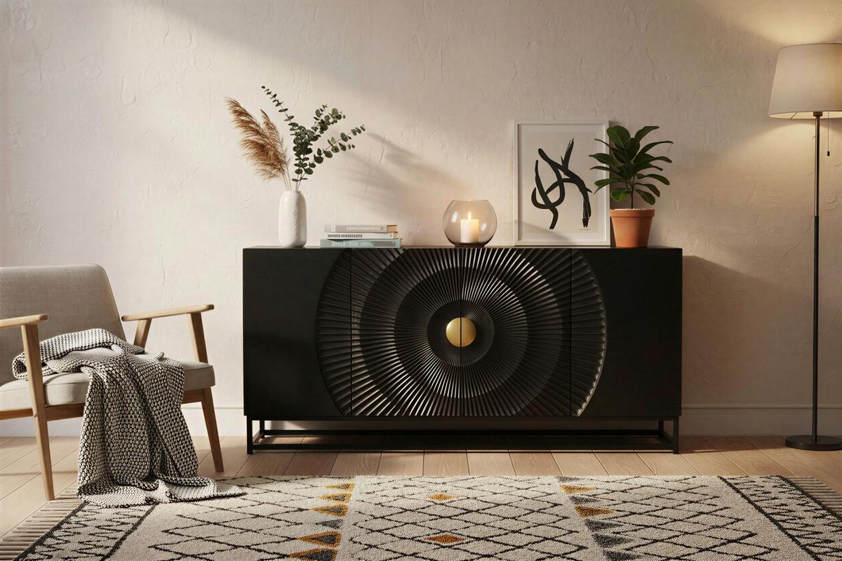 Sideboard Schwarz/Goldfarben B: 150cm - Goldfarben/Schwarz, Design, Holz/Metall (150/75/38cm) - MID.YOU