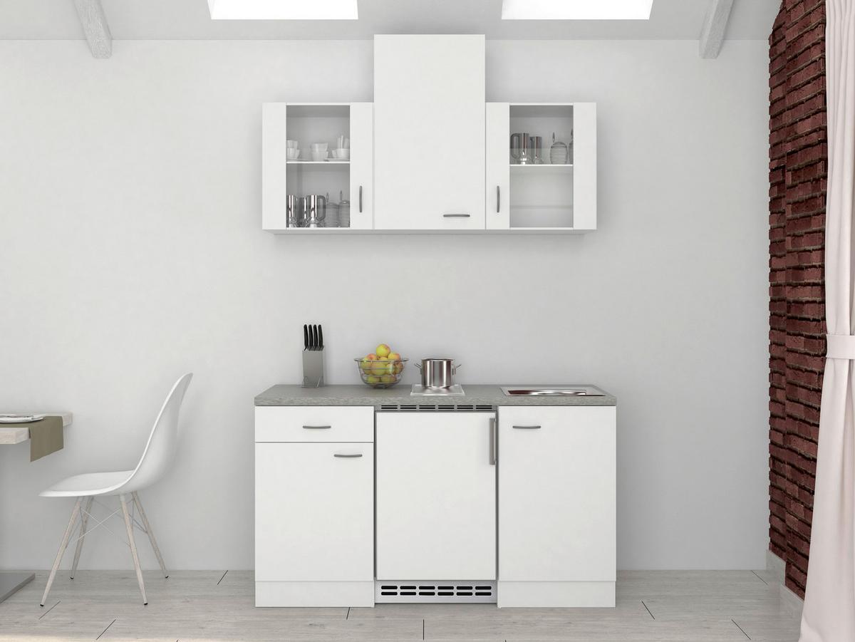 Minikuchyňa WITO vrátane spotrebičov a drezu - biela/farba ušľachtilej ocele, Modern, kompozitné drevo/plast (150,5cm) - MID.YOU