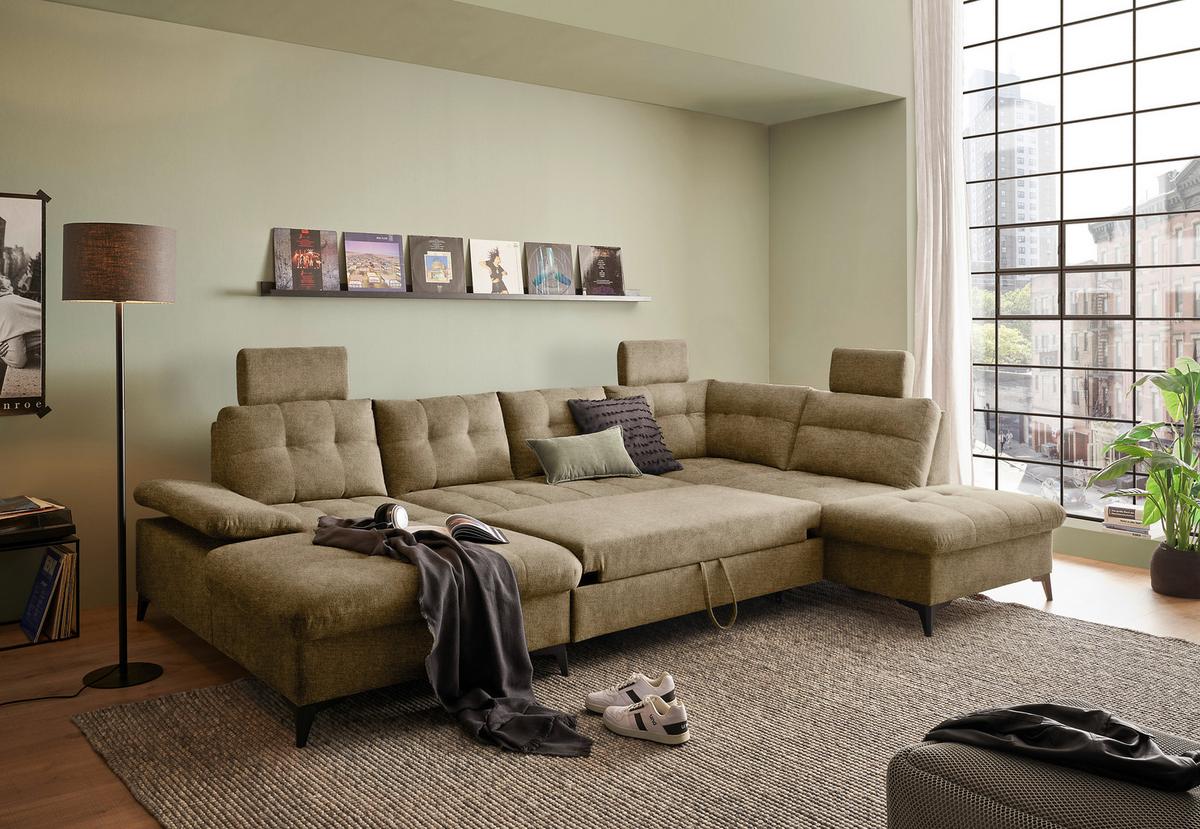 Wohnlandschaft Durban U Terracotta U: 170/324/218 Cm - Sandfarben/Schwarz, KONVENTIONELL, Textil (170/324/218cm) - MID.YOU