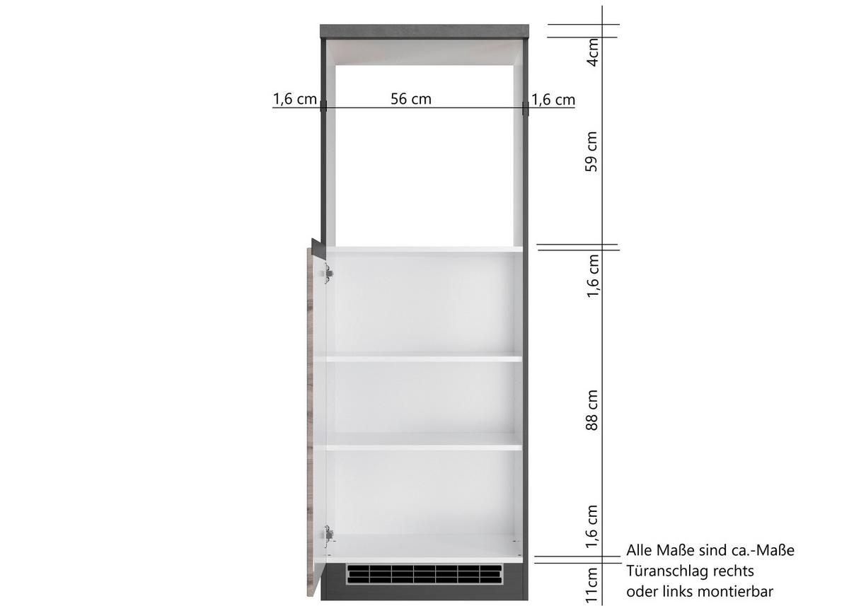 Herdumbauschrank Turin 60cm Grau/Eiche Dekor+arbeitsplatte - Eiche Wotan/Grau, Design, Holzwerkstoff (60/166/60cm) - Held