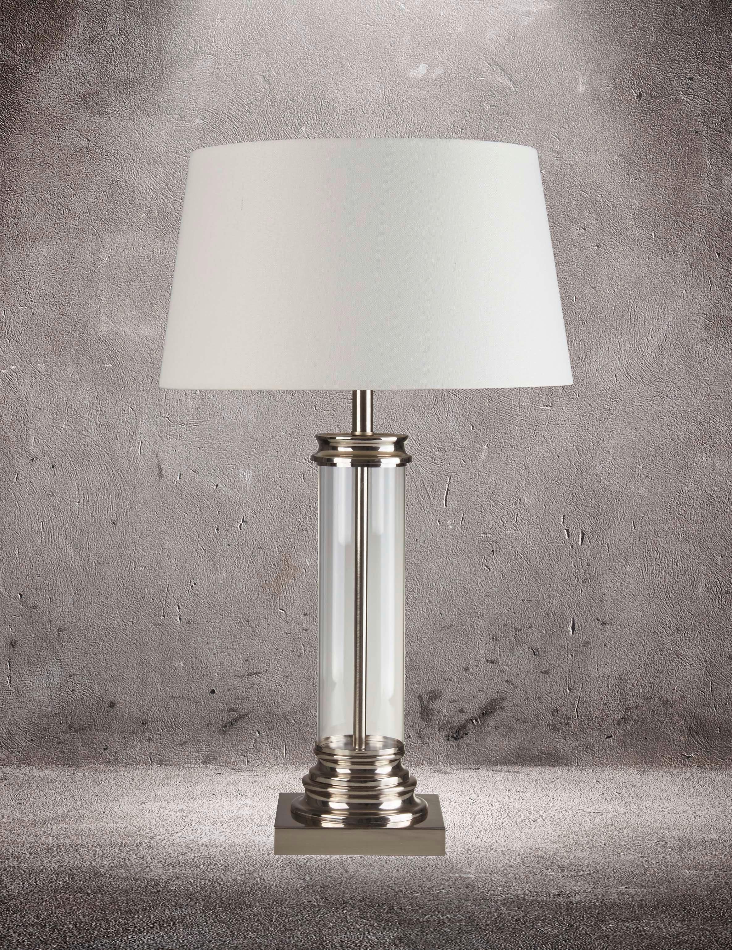 Tischleuchte Eu5141ss Pedestal - Silberfarben/Weiß, KONVENTIONELL, Glas/Textil (37/62cm)