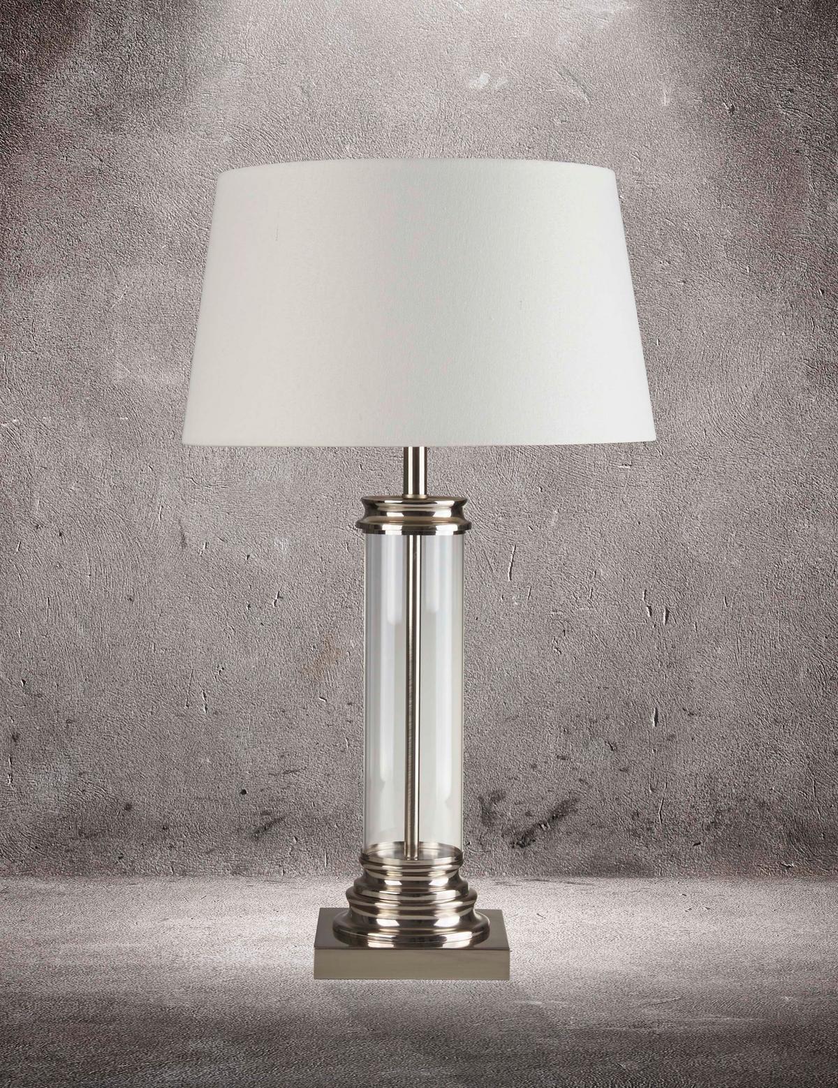 Tischleuchte Eu5141ss Pedestal - Silberfarben/Weiß, KONVENTIONELL, Glas/Textil (37/62cm)