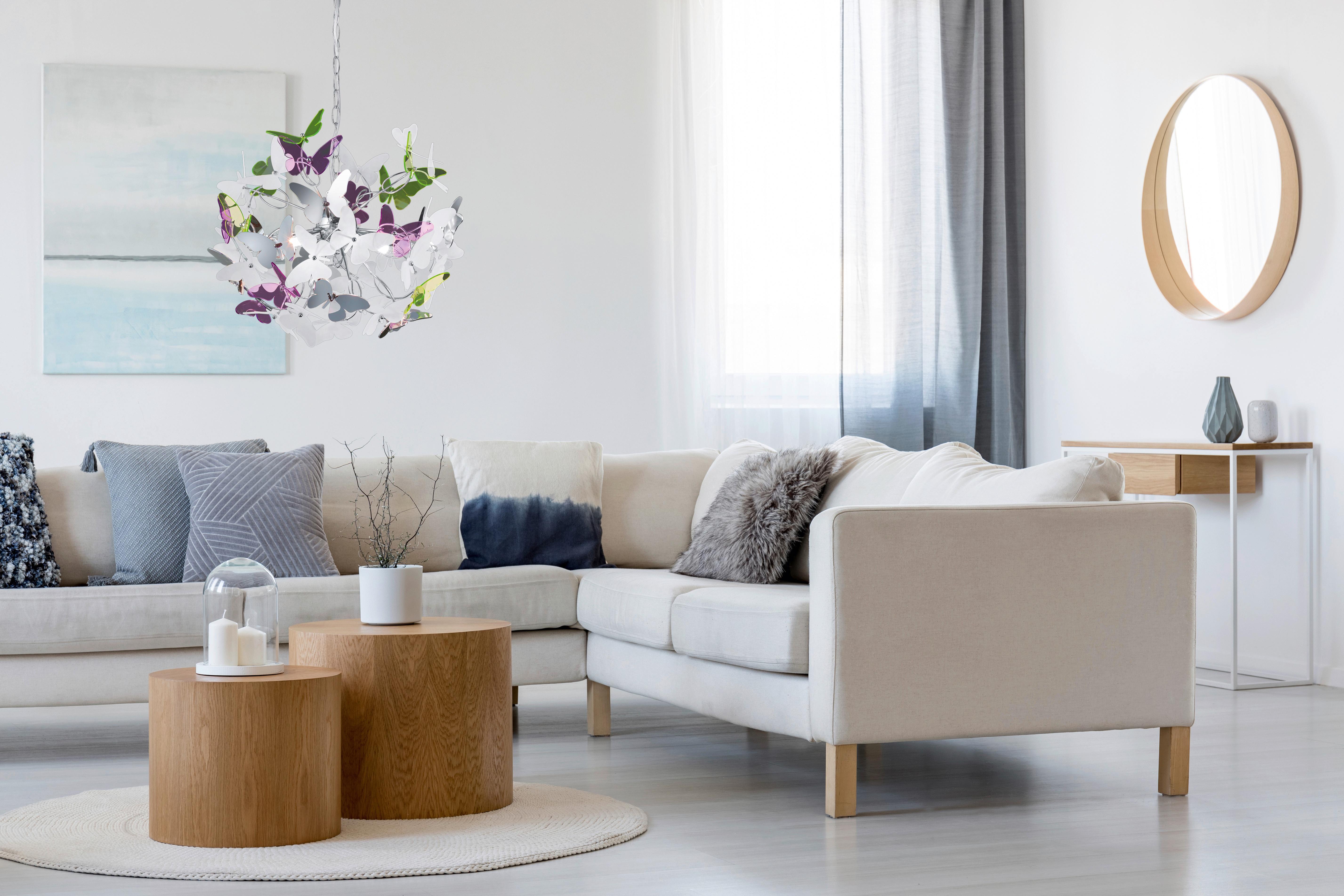 Hängeleuchte Reality H: 150 cm 4-Flammig, Grün/Lila/Weiß - Chromfarben/Lila, Design, Kunststoff/Metall (50/150cm)