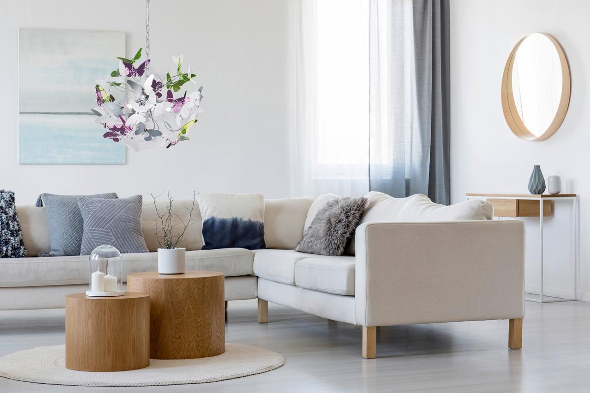 Hängeleuchte Reality H: 150 cm 4-Flammig, Grün/Lila/Weiß - Chromfarben/Lila, Design, Kunststoff/Metall (50/150cm)