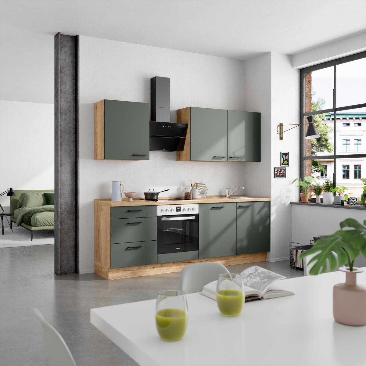 Küchenleerblock Easytouch High-Line, H9 Links - Dunkelgrün/Eichefarben, MODERN, Holzwerkstoff (240cm) - Nobilia