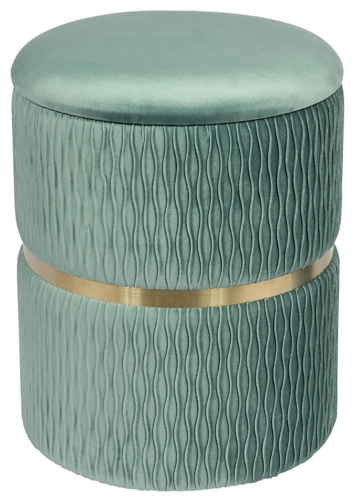 Hocker Zora Grün Polyester, D: 31,5 Cm - Goldfarben/Mintgrün, Design, Textil/Metall (31,5/36/38/44/31,5/36cm) - Kayoom