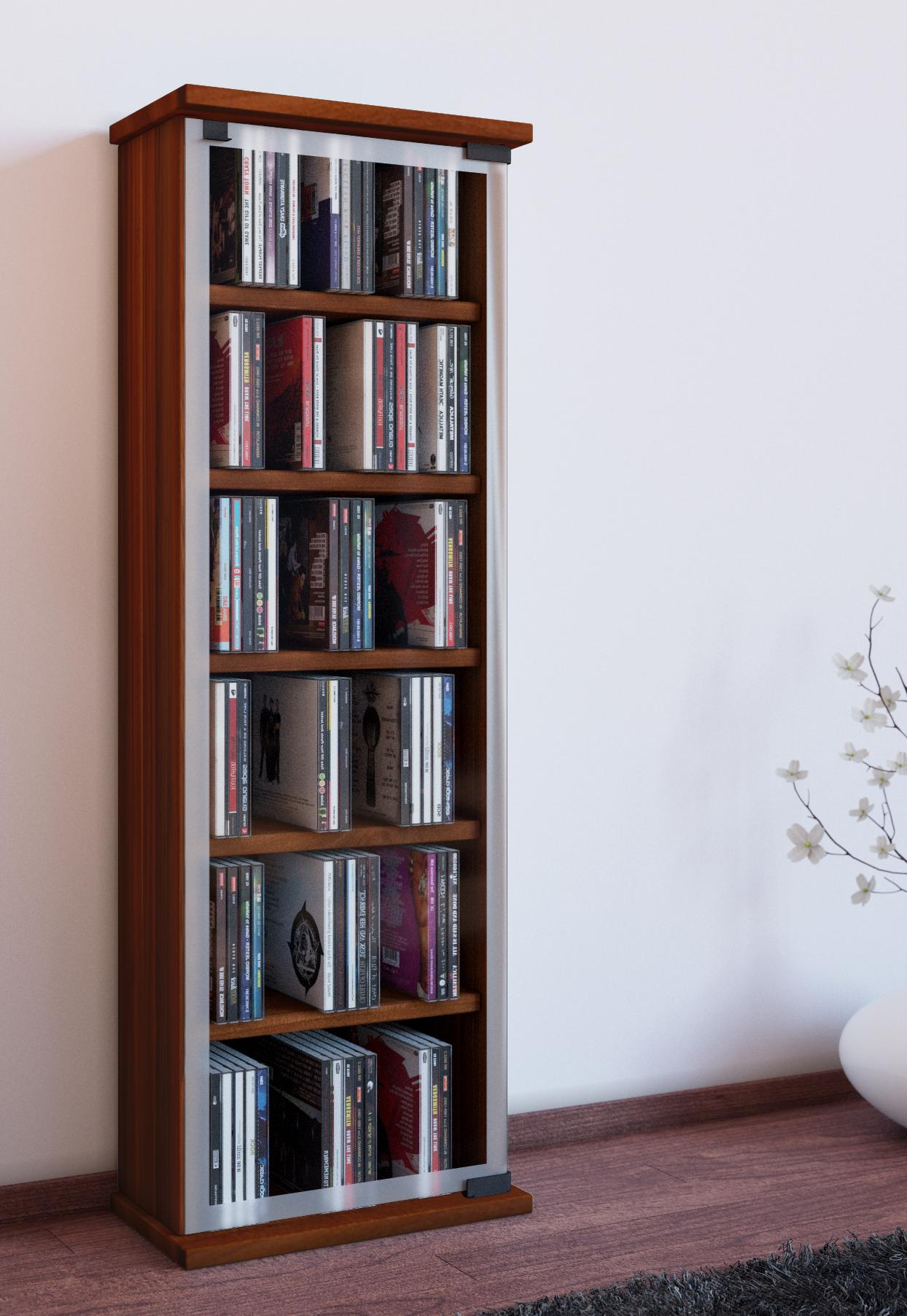 CD Regal mit Glastür Classic 31 cm Nuss Dekor - Nussbaumfarben, KONVENTIONELL, Glas/Holzwerkstoff (31/92/18cm) - MID.YOU