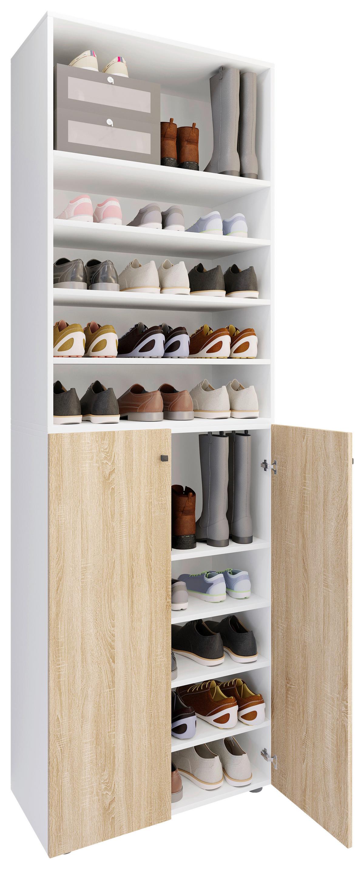 Schuhschrank Lona Weiß Sonoma Eiche Dekor - Schwarz/Weiß, Design, Holzwerkstoff (70/220/40cm) - MID.YOU
