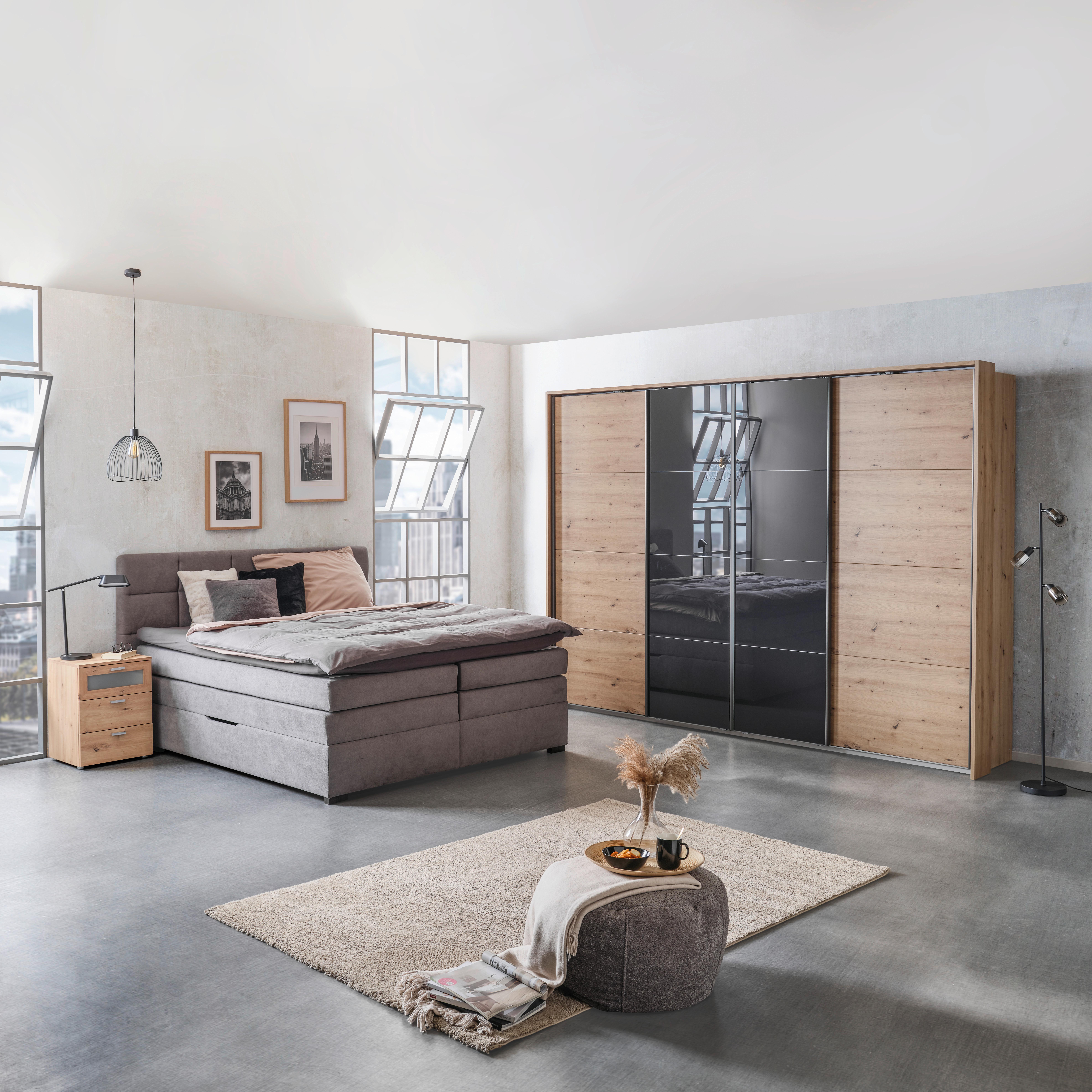 Boxspringbett Mit Topper 180x200 April - Dunkelgrau/Schwarz, MODERN, Textil (180/200cm)